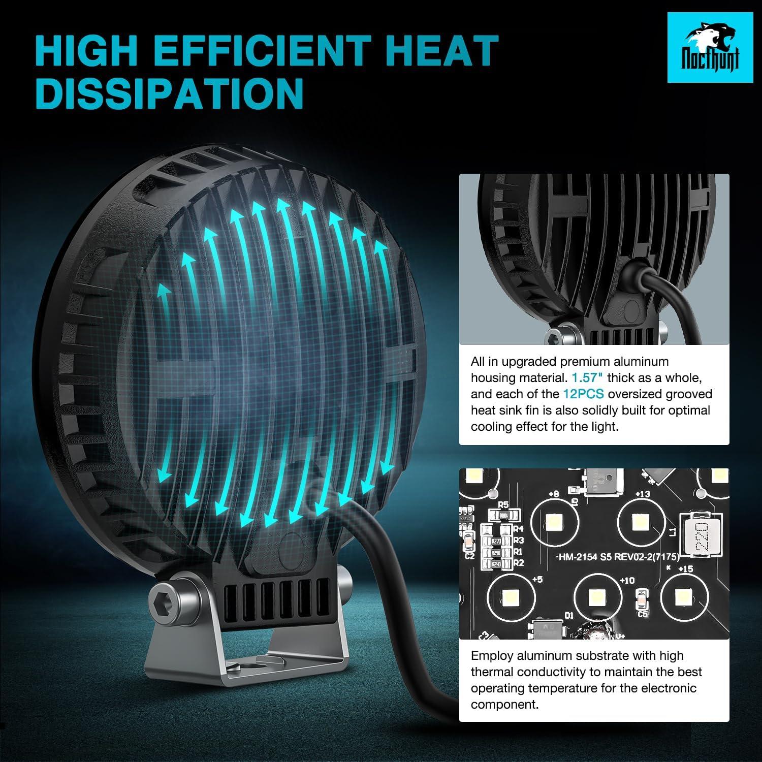 imageNilight LED Light Pods 2 PCS 4 Inch 19LED Super Slim Flood Beam Round Driving Offroad Work Side Ditch Lights Builtin EMC for Tractor Truck Motorbike Boat ATV4Inch 9Led Light Pods 2Pcs