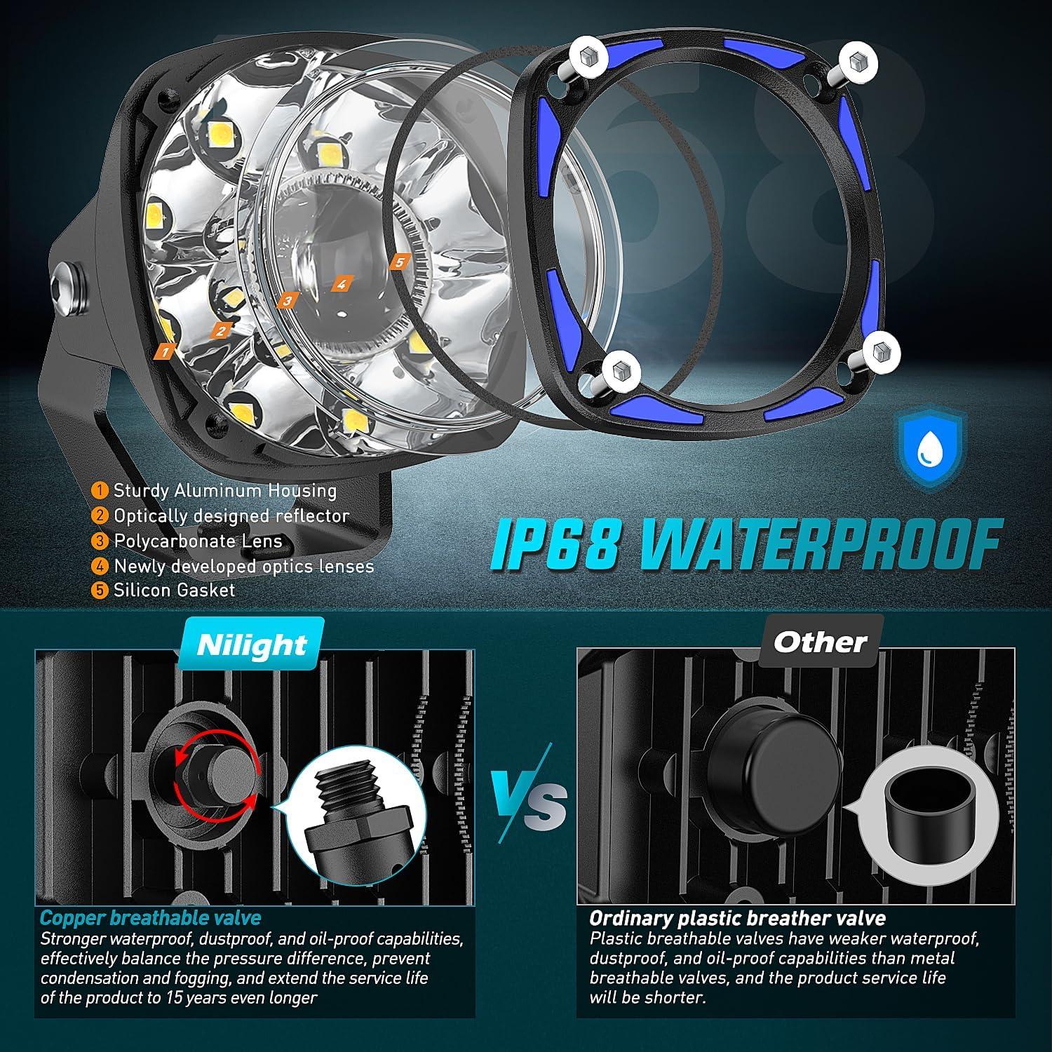 imageNilight LED Light Pods 575 Inch 12LED Round Offroad Driving Lights 2 PCS night vision Super Bright Spotlights w16AWG Rocker Switch Wiring Harness Kit for Truck ATV UTV3Inch 9Led Light Pods Wiring Kit