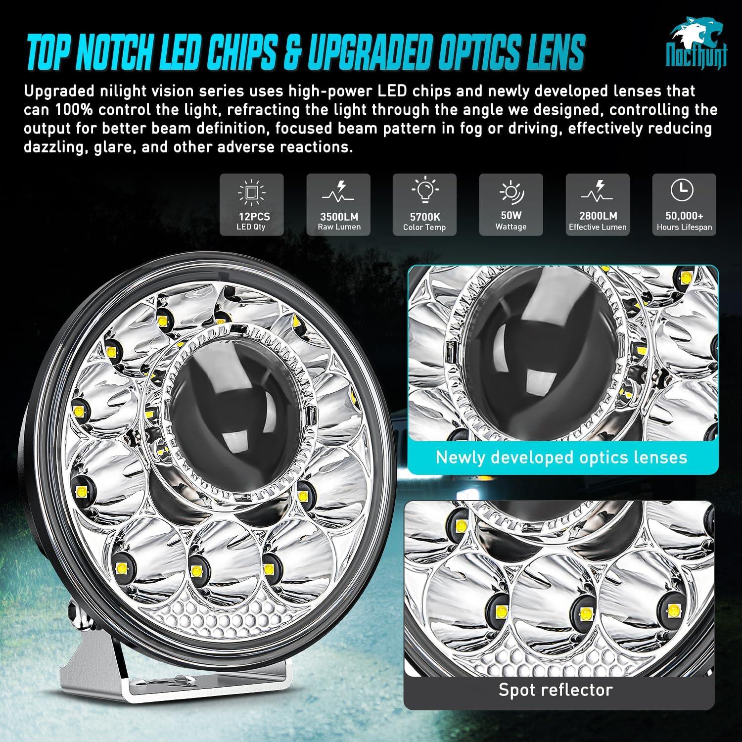 imageNilight LED Light Pods 575 Inch 12LED Round Offroad Driving Lights 2 PCS night vision Super Bright Spotlights w16AWG Rocker Switch Wiring Harness Kit for Truck ATV UTV575Inch 12Led Light Pods Wiring Kit