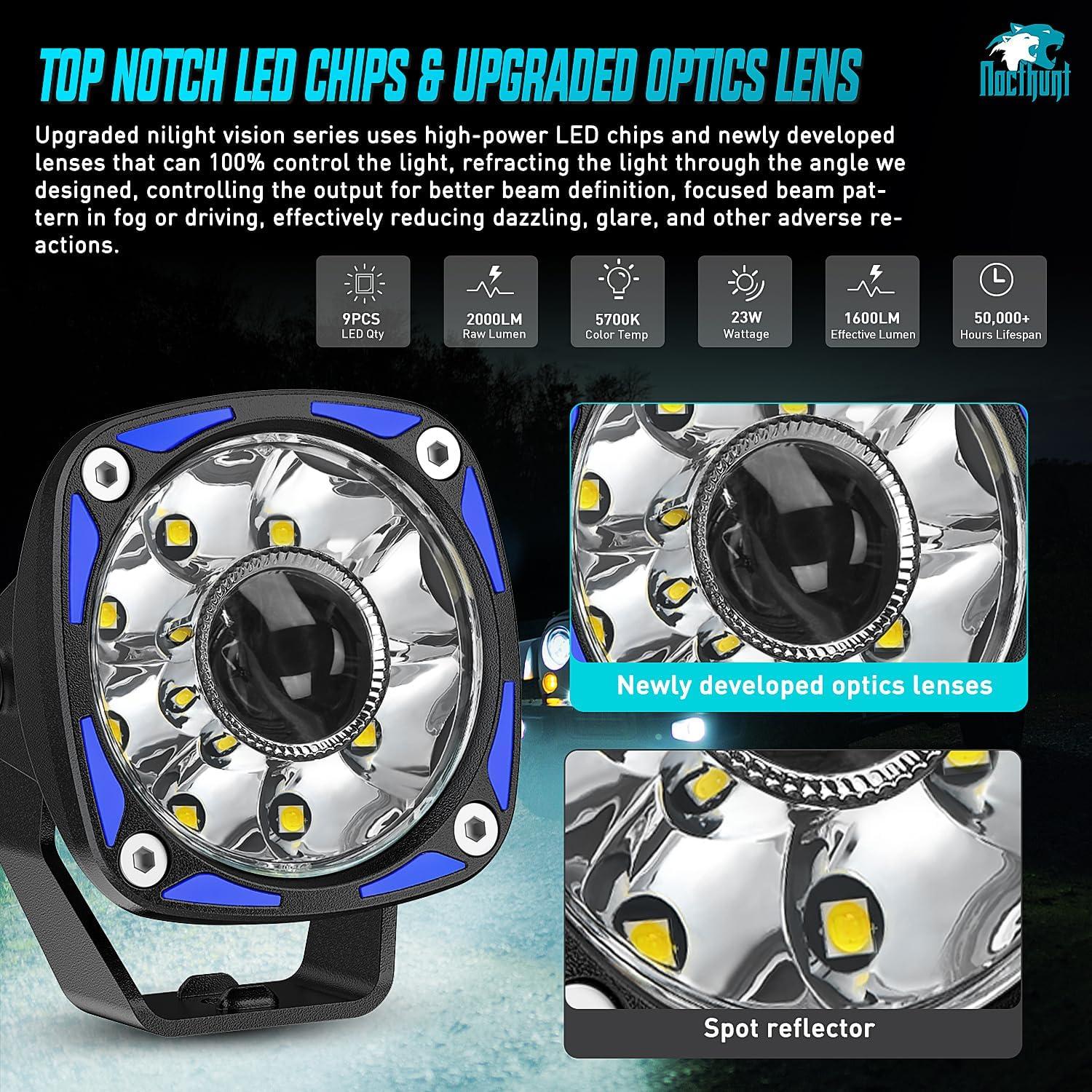 imageNilight LED Light Pods 575 Inch 12LED Round Offroad Driving Lights 2 PCS night vision Super Bright Spotlights w16AWG Rocker Switch Wiring Harness Kit for Truck ATV UTV3Inch 9Led Light Pods Wiring Kit