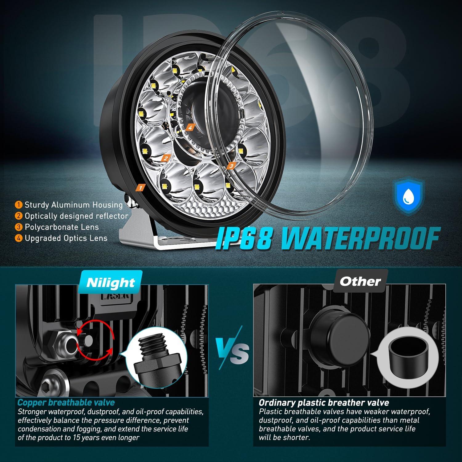 imageNilight LED Light Pods 575 Inch 12LED Round Offroad Driving Lights 2 PCS night vision Super Bright Spotlights w16AWG Rocker Switch Wiring Harness Kit for Truck ATV UTV575Inch 12Led Light Pods Wiring Kit