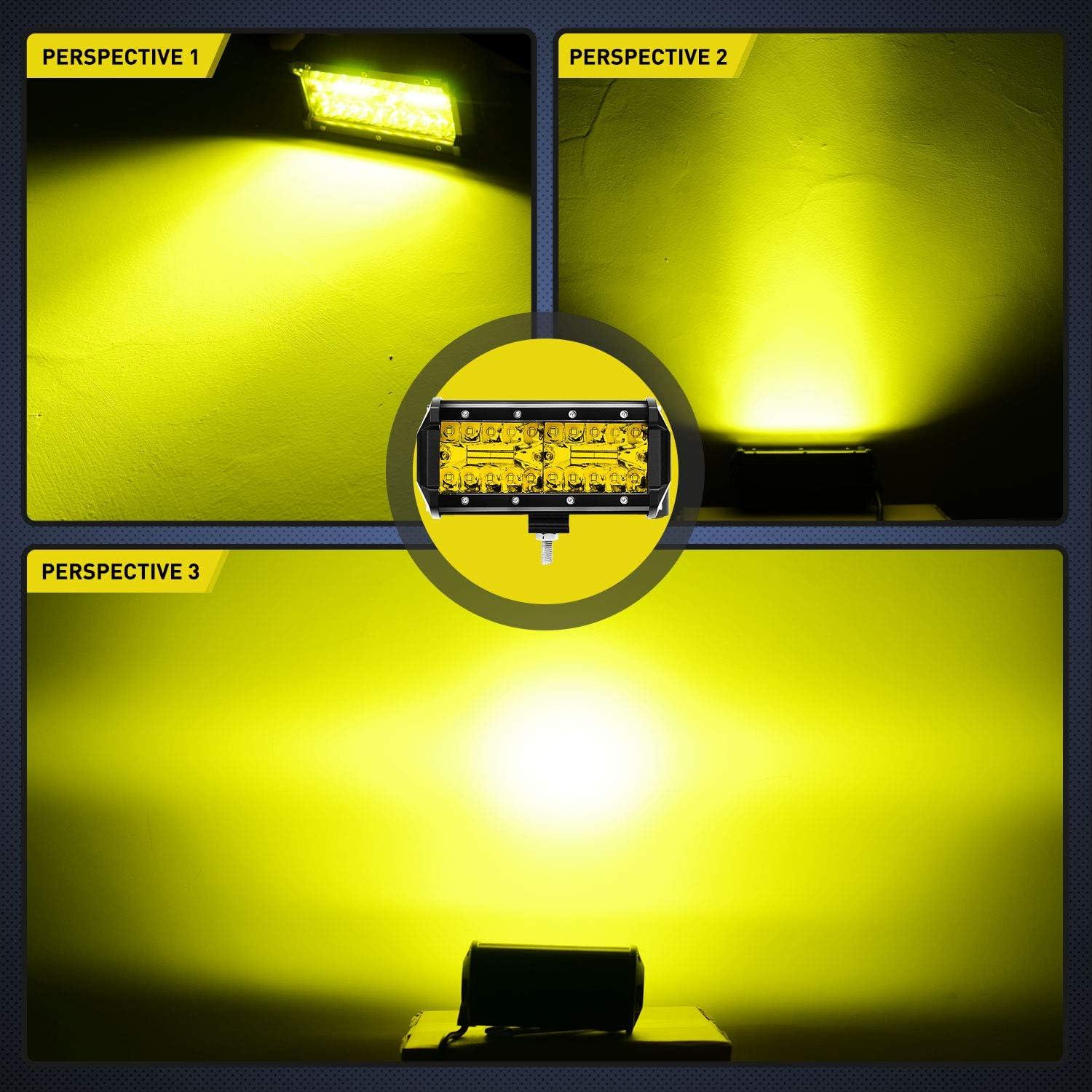 imageNilight LED Pods 2Pcs 65 Inch 120W Yellow Flood Spot Combo Triple Row Driving Lamp Roof Bumper Off Road LED Work Lights Bar for Van Camper Wagon Car Pickup Golf Cart ATV UTV SUV Truck Boat 4x4