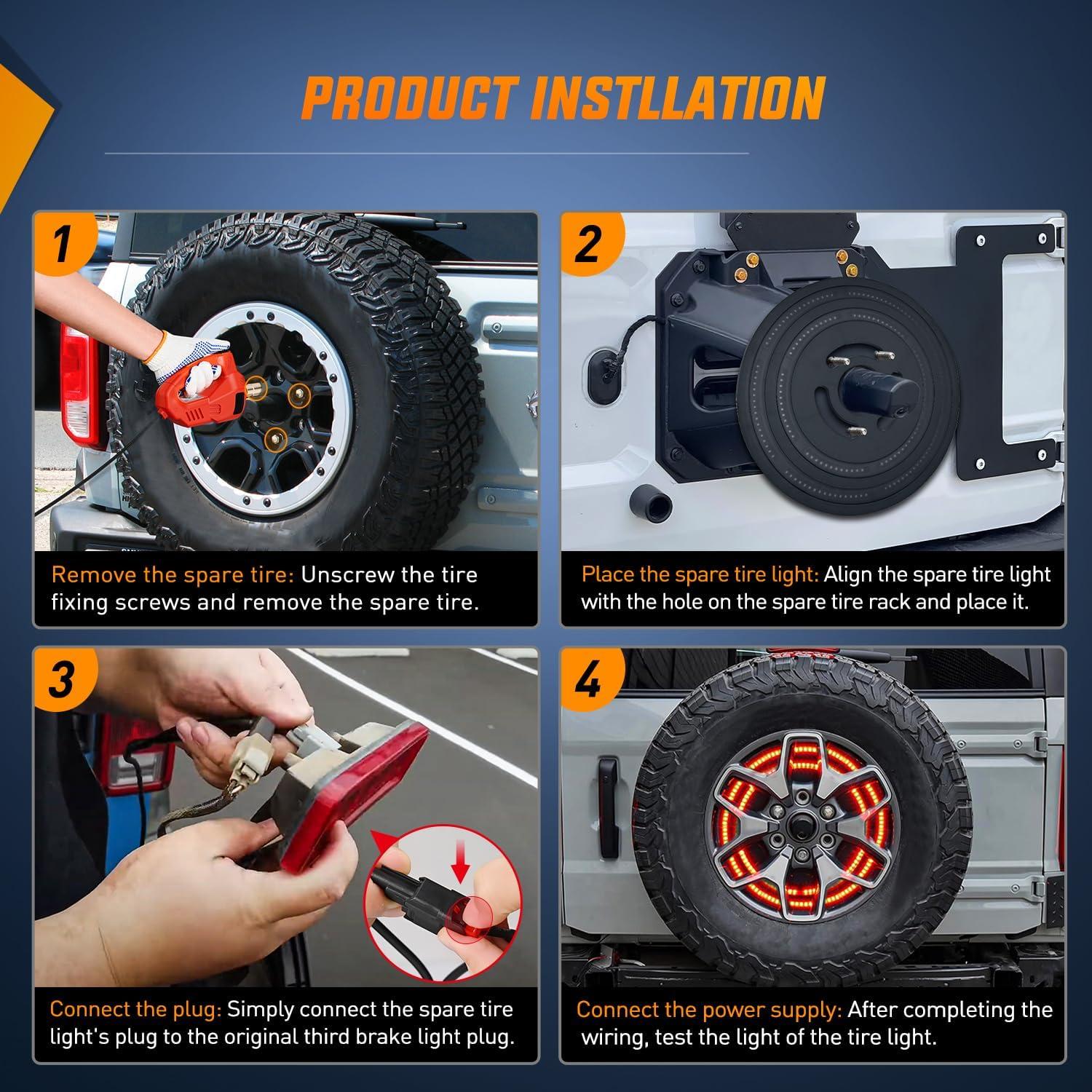 imageNilight LED Third Brake Lights High Mount Stop Tail Light with Smoked Lens for 20072018 Wrangler JKFord Bronco 20212025 Tire Brake Light