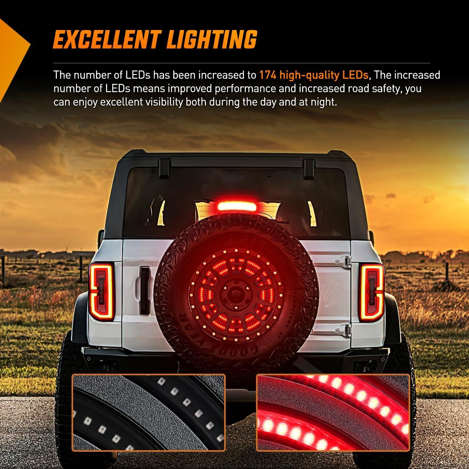 imageNilight LED Third Brake Lights High Mount Stop Tail Light with Smoked Lens for 20072018 Wrangler JKFord Bronco 20212025 Tire Brake Light