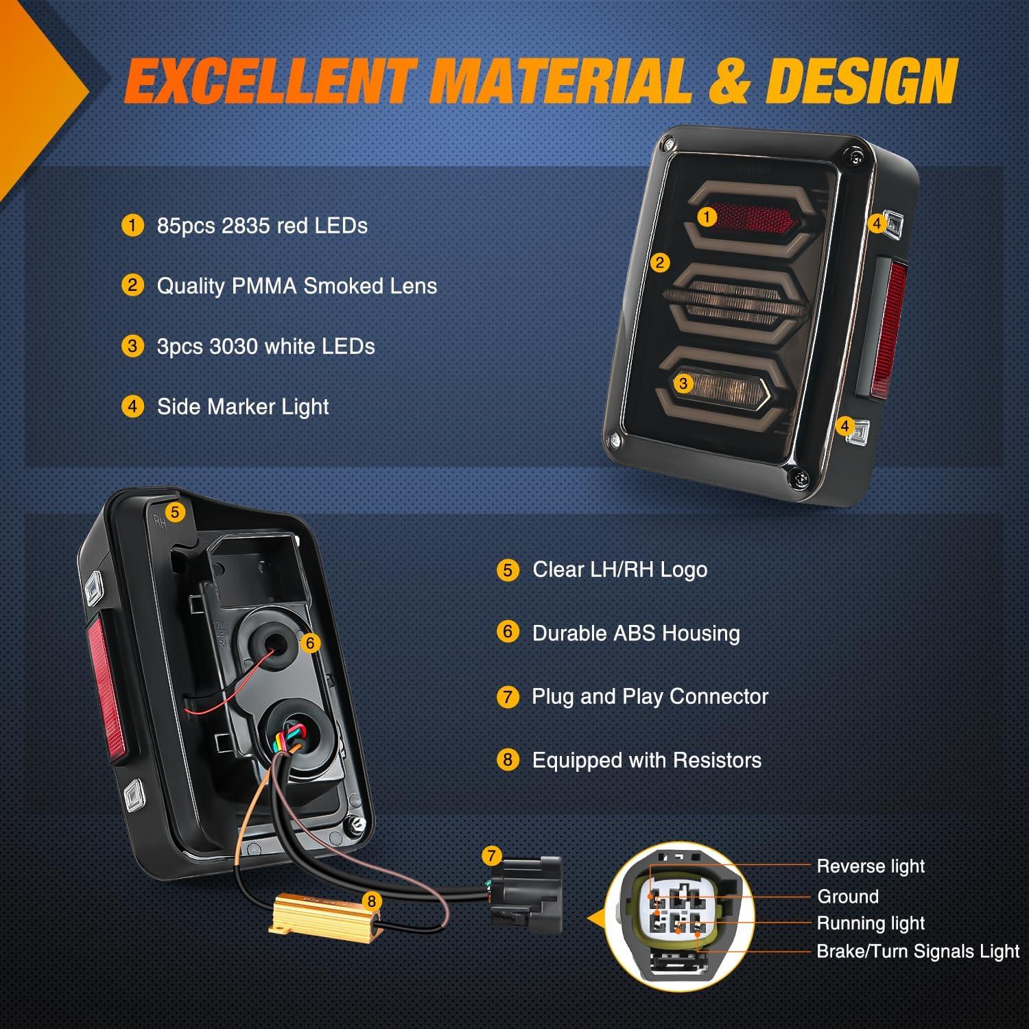 imageNilight LED Third Brake Lights High Mount Stop Tail Light with Smoked Lens for 20072018 Wrangler JKJK 20072017 Tail Light