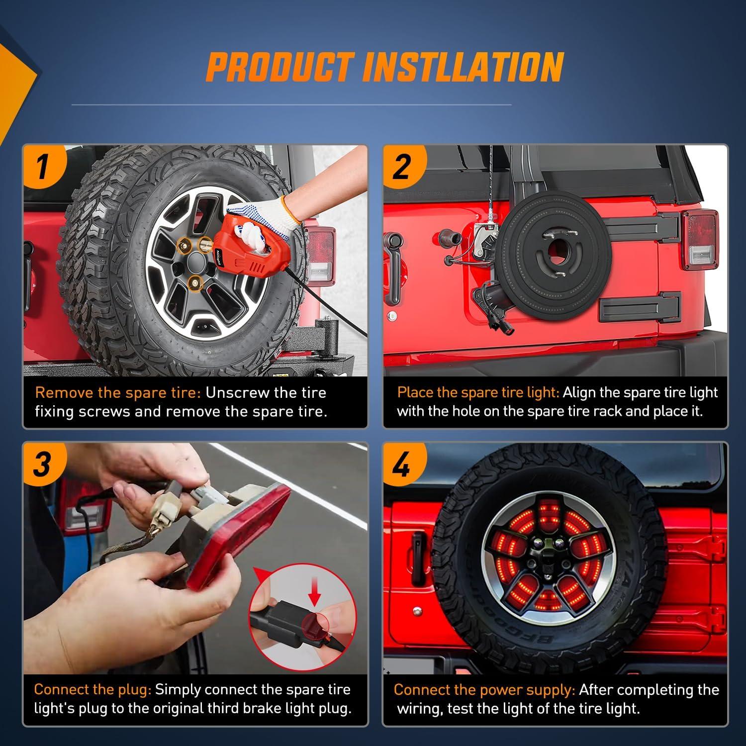 imageNilight LED Third Brake Lights High Mount Stop Tail Light with Smoked Lens for 20072018 Wrangler JKJK 20072017 Tire Brake Light Double Row