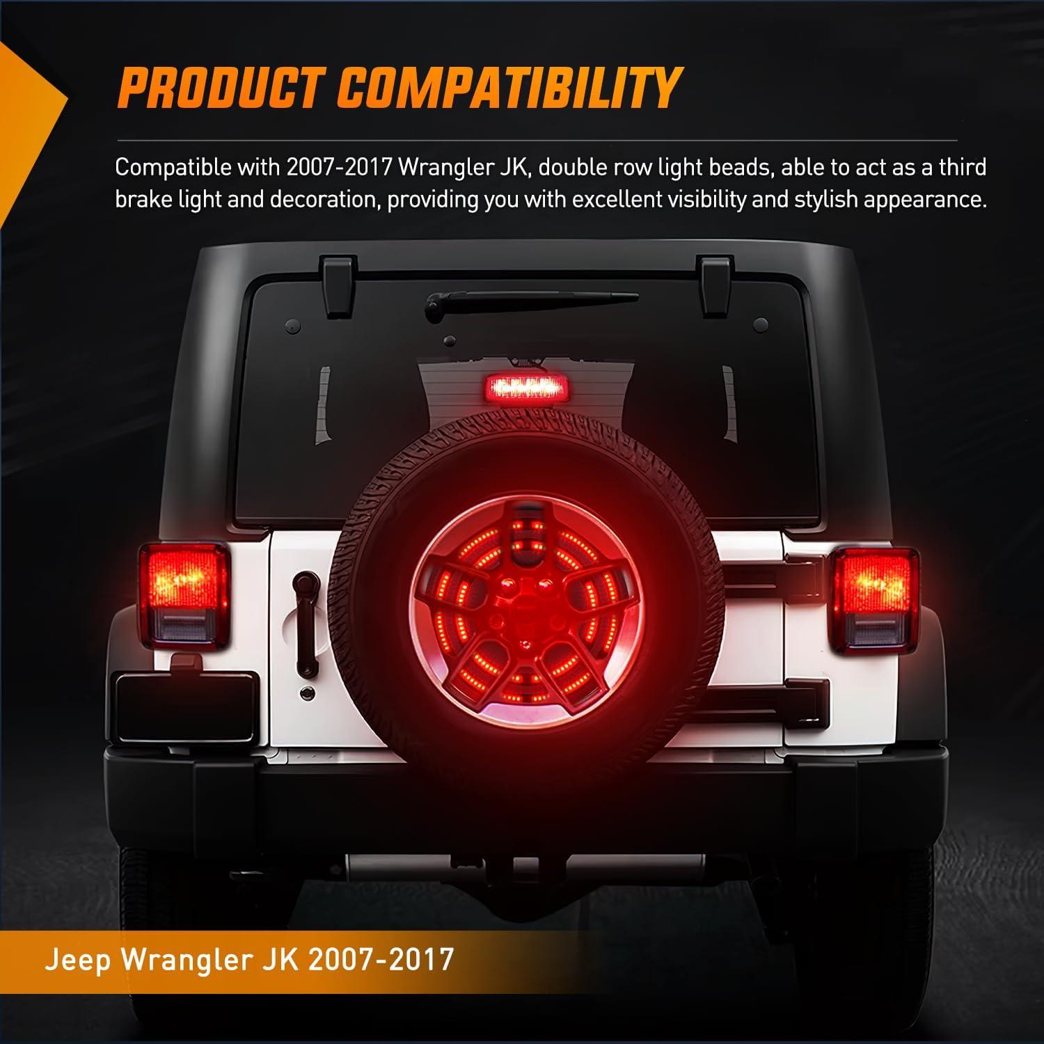 imageNilight LED Third Brake Lights High Mount Stop Tail Light with Smoked Lens for 20072018 Wrangler JKJK 20072017 Tire Brake Light Double Row
