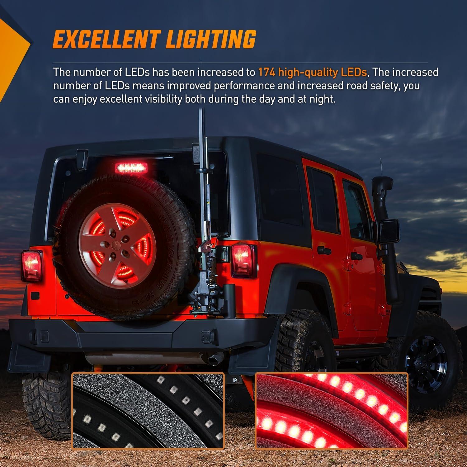 imageNilight LED Third Brake Lights High Mount Stop Tail Light with Smoked Lens for 20072018 Wrangler JKJK 20072017 Tire Brake Light Double Row