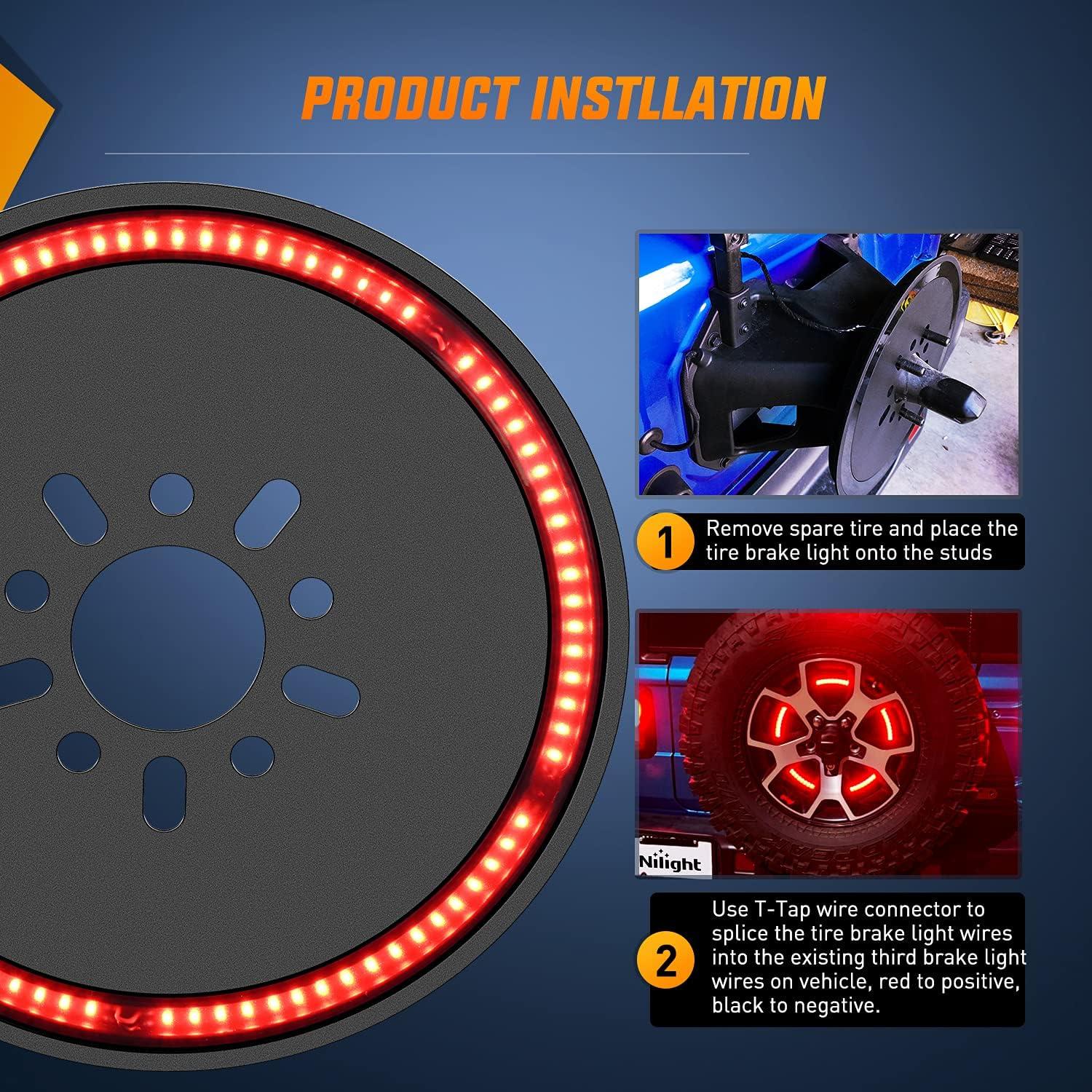 imageNilight LED Third Brake Lights High Mount Stop Tail Light with Smoked Lens for 20072018 Wrangler JKJL 20182025 Tire Brake Light