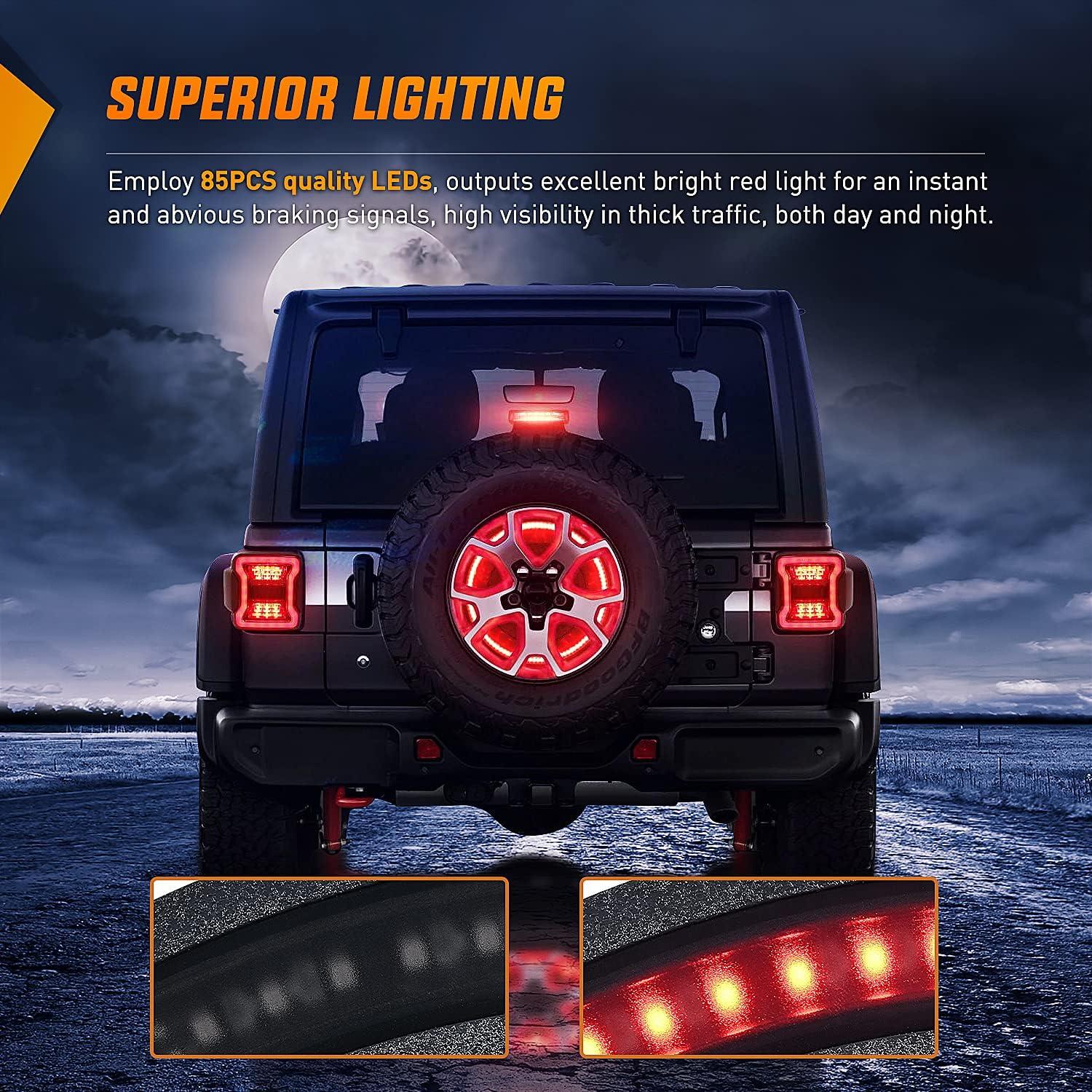 imageNilight LED Third Brake Lights High Mount Stop Tail Light with Smoked Lens for 20072018 Wrangler JKJL 20182025 Tire Brake Light