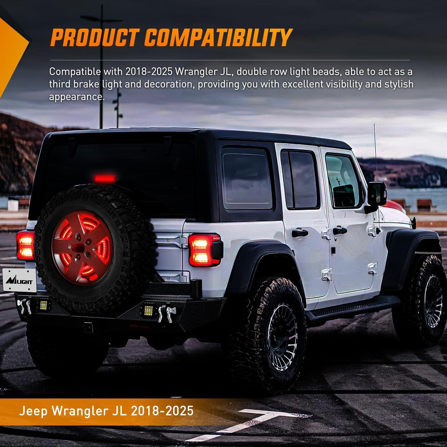 imageNilight LED Third Brake Lights High Mount Stop Tail Light with Smoked Lens for 20072018 Wrangler JKJL 20182025 Tire Brake Light Double Row