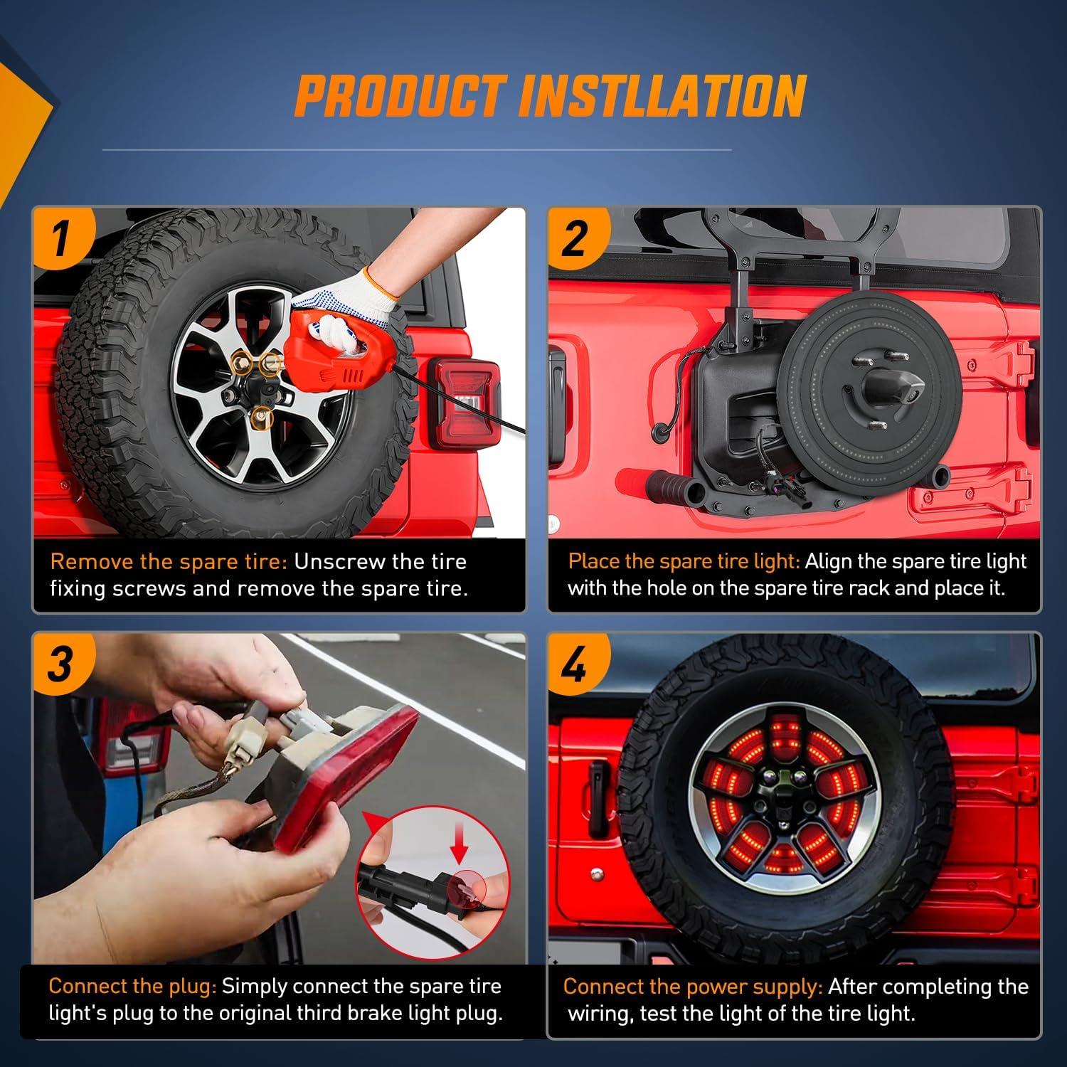 imageNilight LED Third Brake Lights High Mount Stop Tail Light with Smoked Lens for 20072018 Wrangler JKJL 20182025 Tire Brake Light Double Row