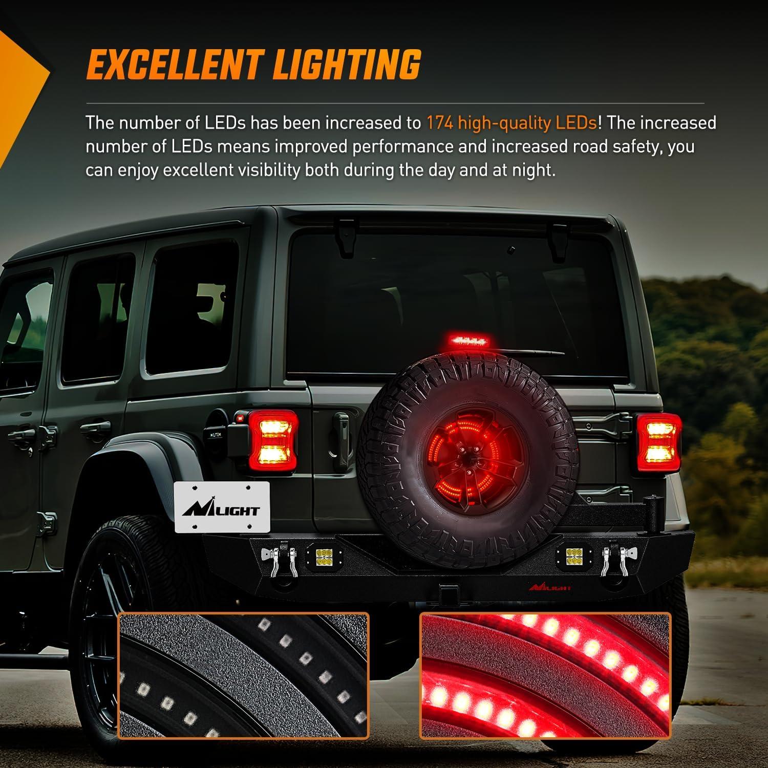 imageNilight LED Third Brake Lights High Mount Stop Tail Light with Smoked Lens for 20072018 Wrangler JKJL 20182025 Tire Brake Light Double Row
