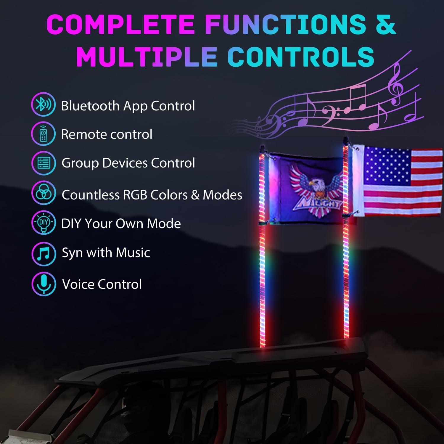 imageNilight LED Whip Light 1 PC 3FT COB RGB Lighted Antenna Whips with Spring Base Remote ampamp App Control DIY Chasing Patterns for Canam Offroad ATV UTV RZR Polaris Dune Buggy 4Wheeler Truck3FT1PC