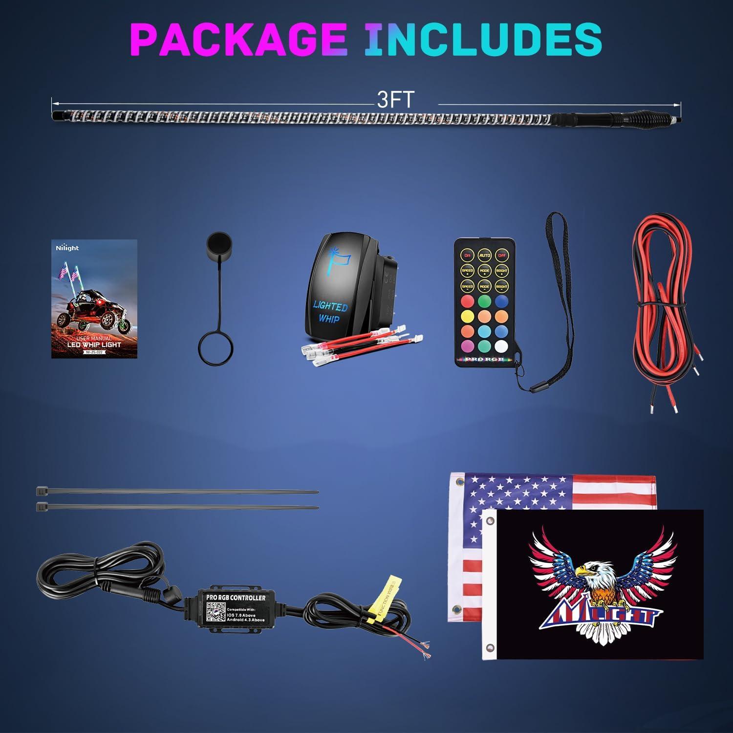 imageNilight LED Whip Light 1 PC 3FT COB RGB Lighted Antenna Whips with Spring Base Remote ampamp App Control DIY Chasing Patterns for Canam Offroad ATV UTV RZR Polaris Dune Buggy 4Wheeler Truck3FT1PC