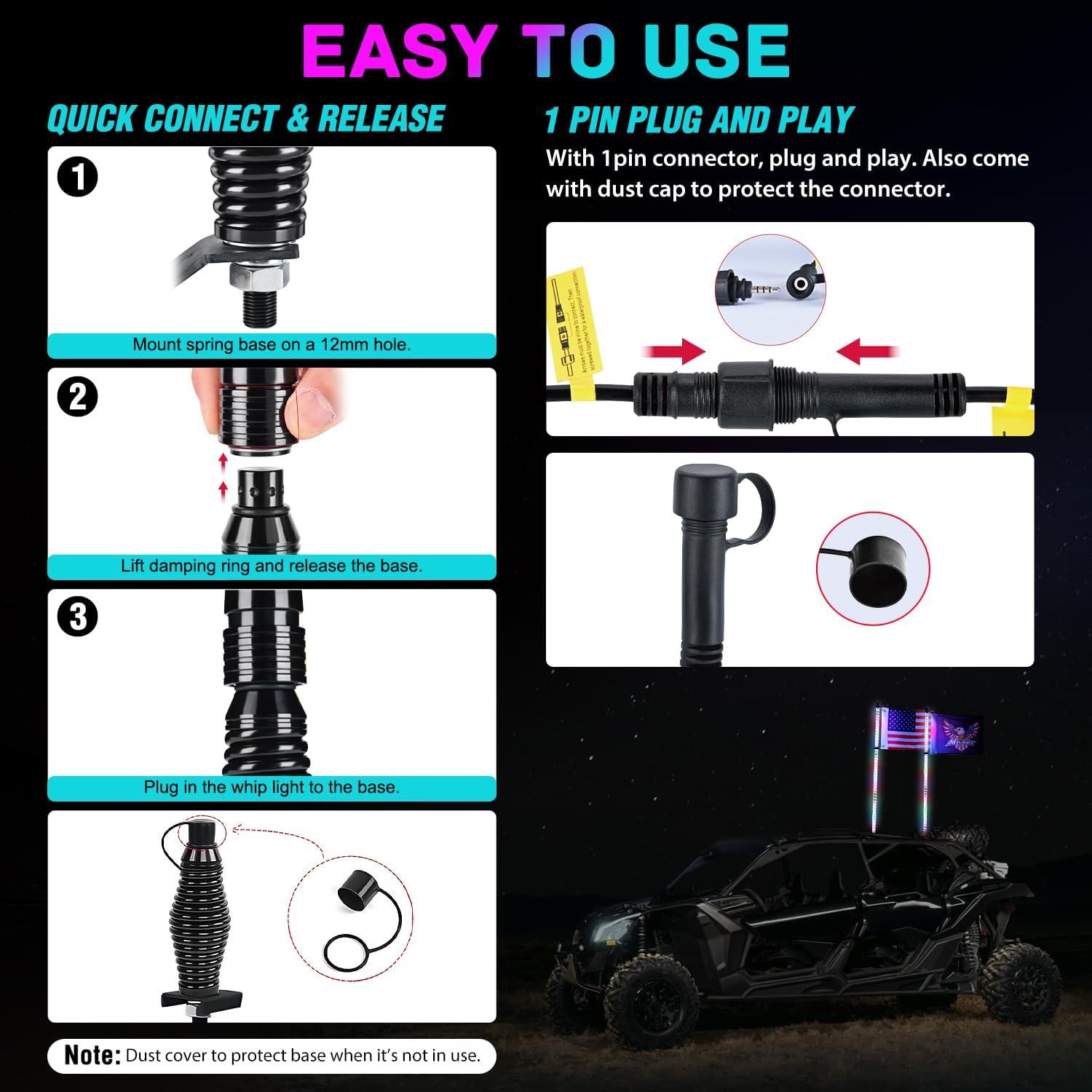 imageNilight LED Whip Light 1 PC 3FT COB RGB Lighted Antenna Whips with Spring Base Remote ampamp App Control DIY Chasing Patterns for Canam Offroad ATV UTV RZR Polaris Dune Buggy 4Wheeler Truck3FT1PC