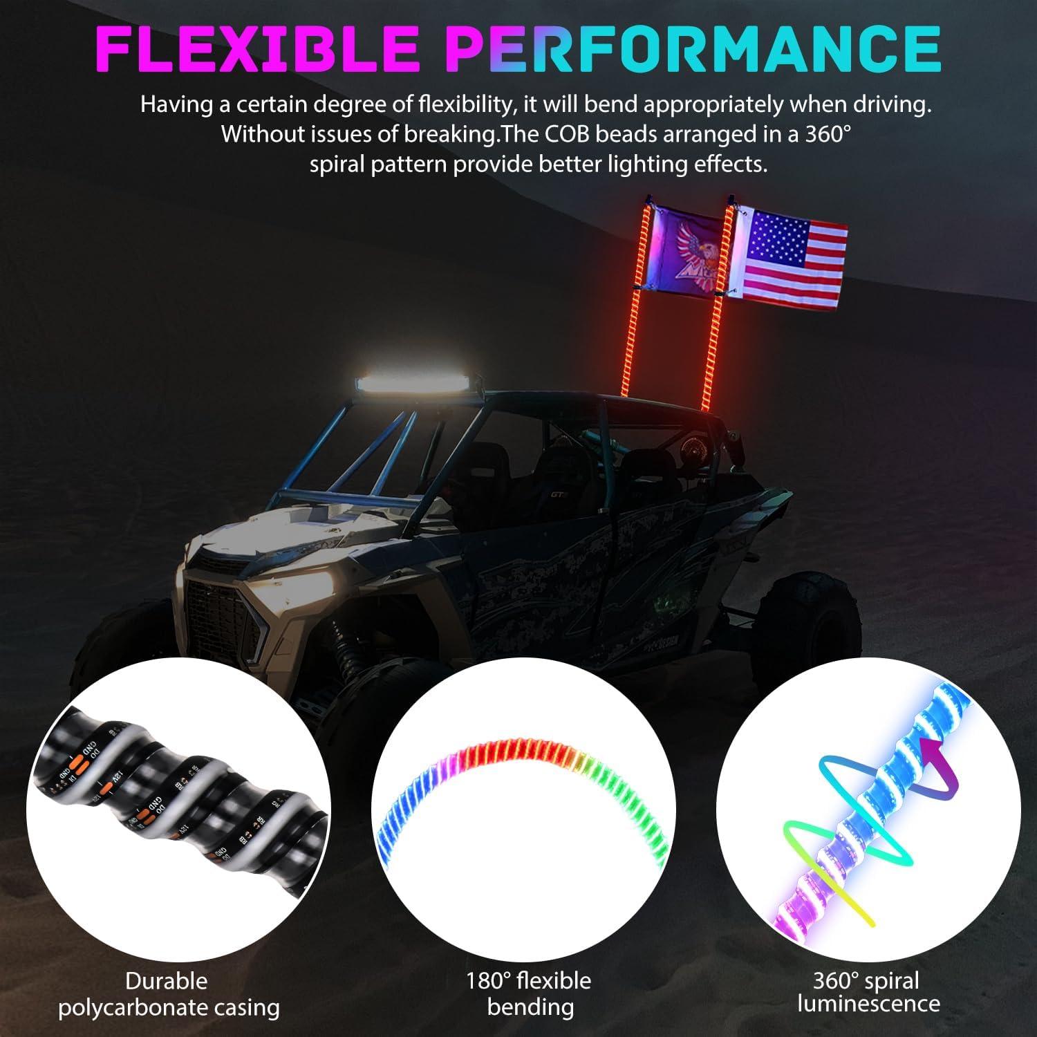 imageNilight LED Whip Light 1 PC 3FT COB RGB Lighted Antenna Whips with Spring Base Remote ampamp App Control DIY Chasing Patterns for Canam Offroad ATV UTV RZR Polaris Dune Buggy 4Wheeler Truck3FT2PCS