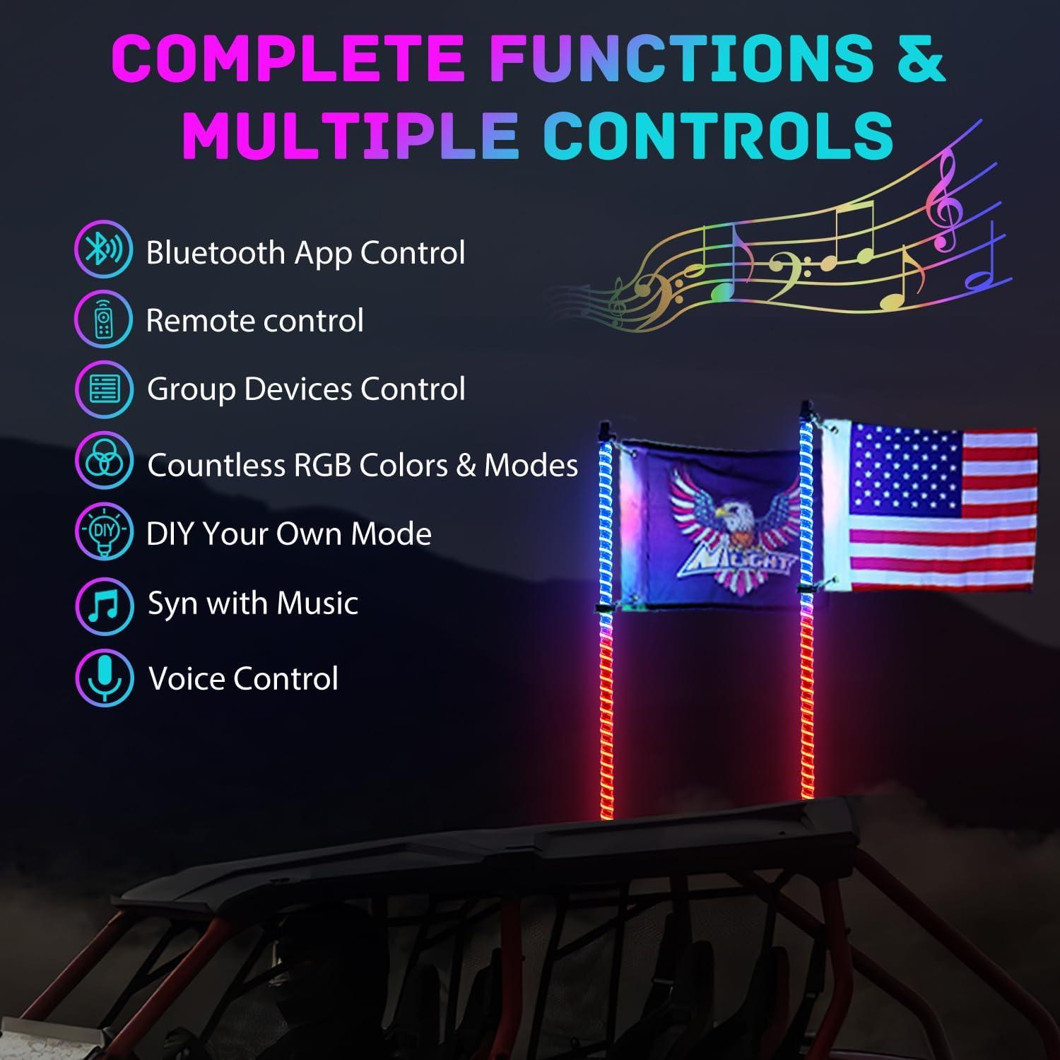 imageNilight LED Whip Light 1 PC 3FT COB RGB Lighted Antenna Whips with Spring Base Remote ampamp App Control DIY Chasing Patterns for Canam Offroad ATV UTV RZR Polaris Dune Buggy 4Wheeler Truck3FT2PCS