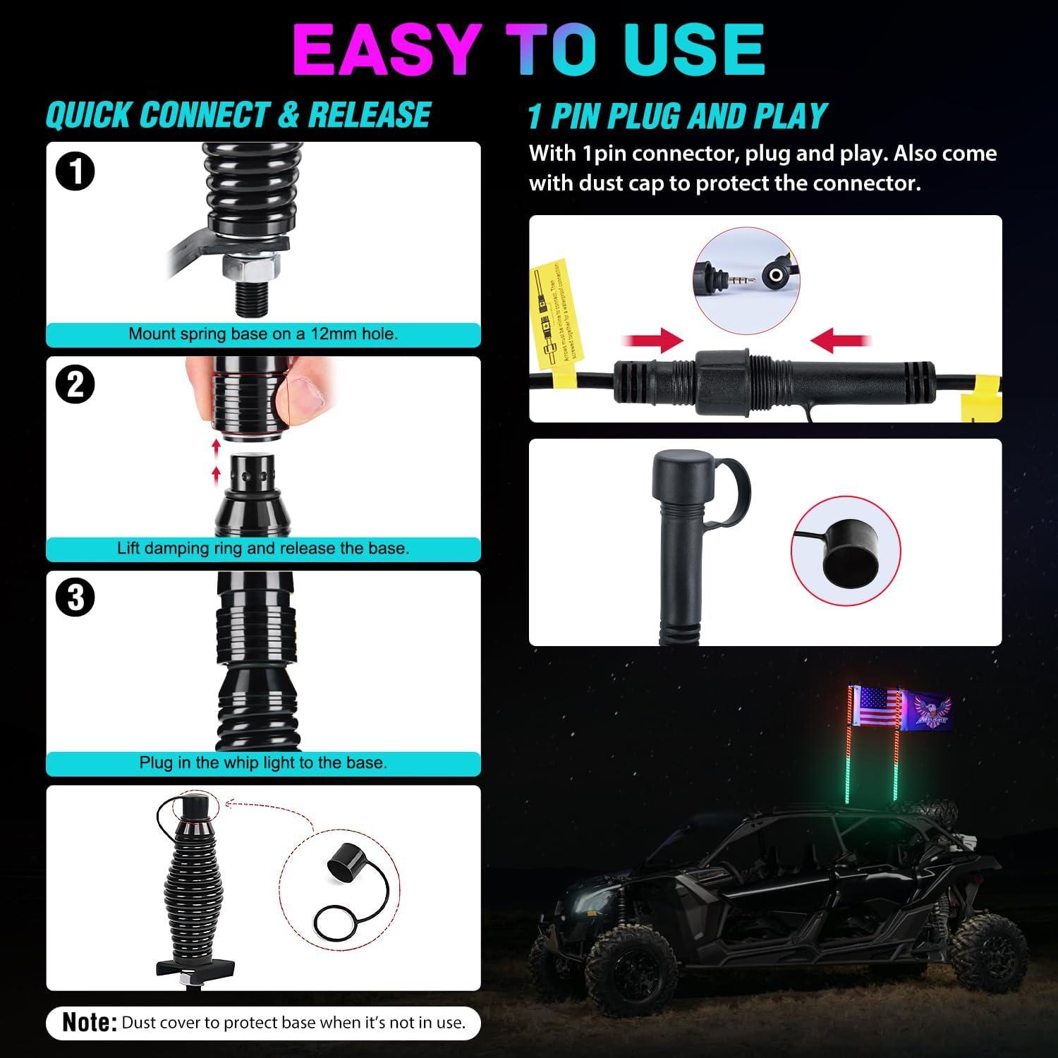 imageNilight LED Whip Light 1 PC 3FT COB RGB Lighted Antenna Whips with Spring Base Remote ampamp App Control DIY Chasing Patterns for Canam Offroad ATV UTV RZR Polaris Dune Buggy 4Wheeler Truck3FT2PCS