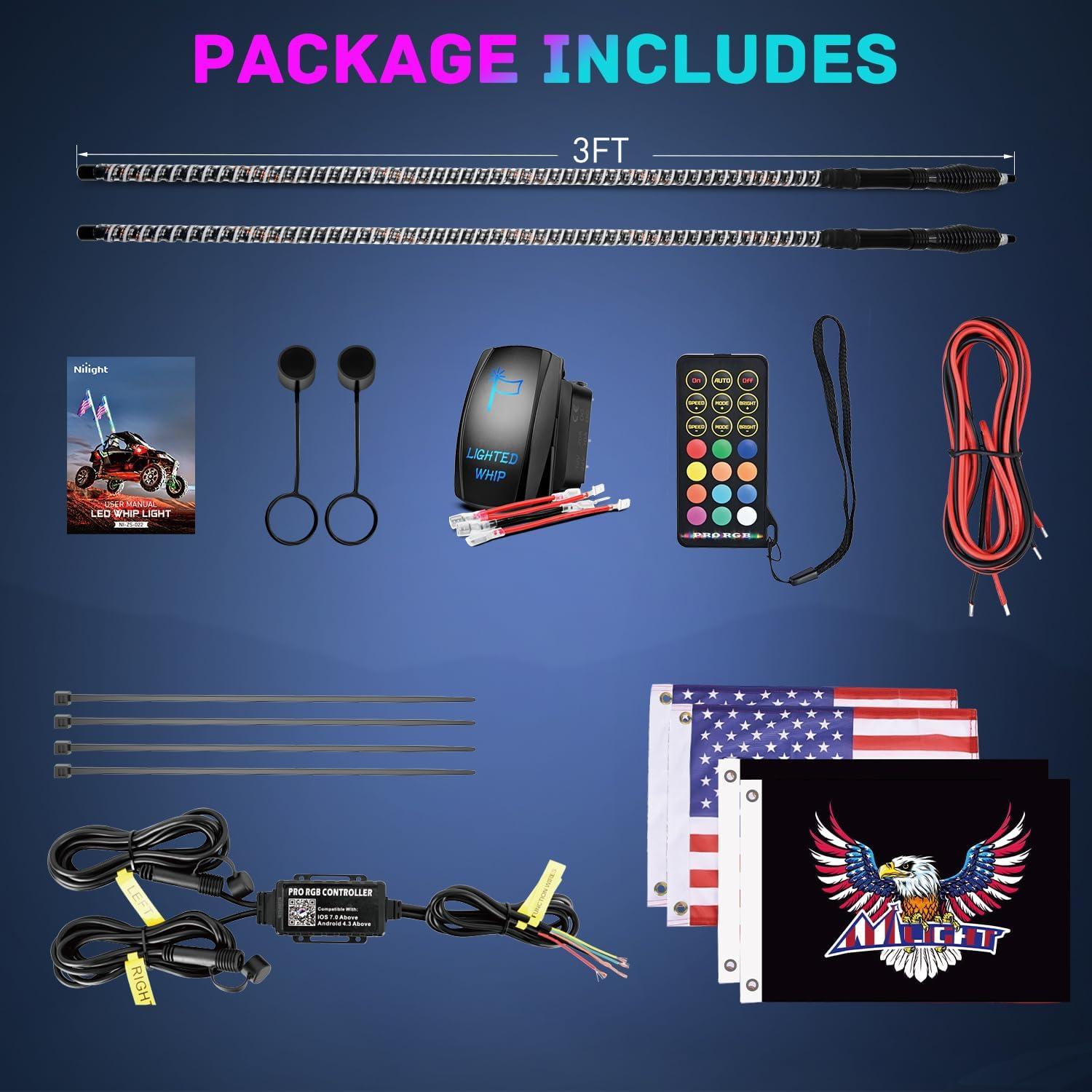 imageNilight LED Whip Light 1 PC 3FT COB RGB Lighted Antenna Whips with Spring Base Remote ampamp App Control DIY Chasing Patterns for Canam Offroad ATV UTV RZR Polaris Dune Buggy 4Wheeler Truck3FT2PCS