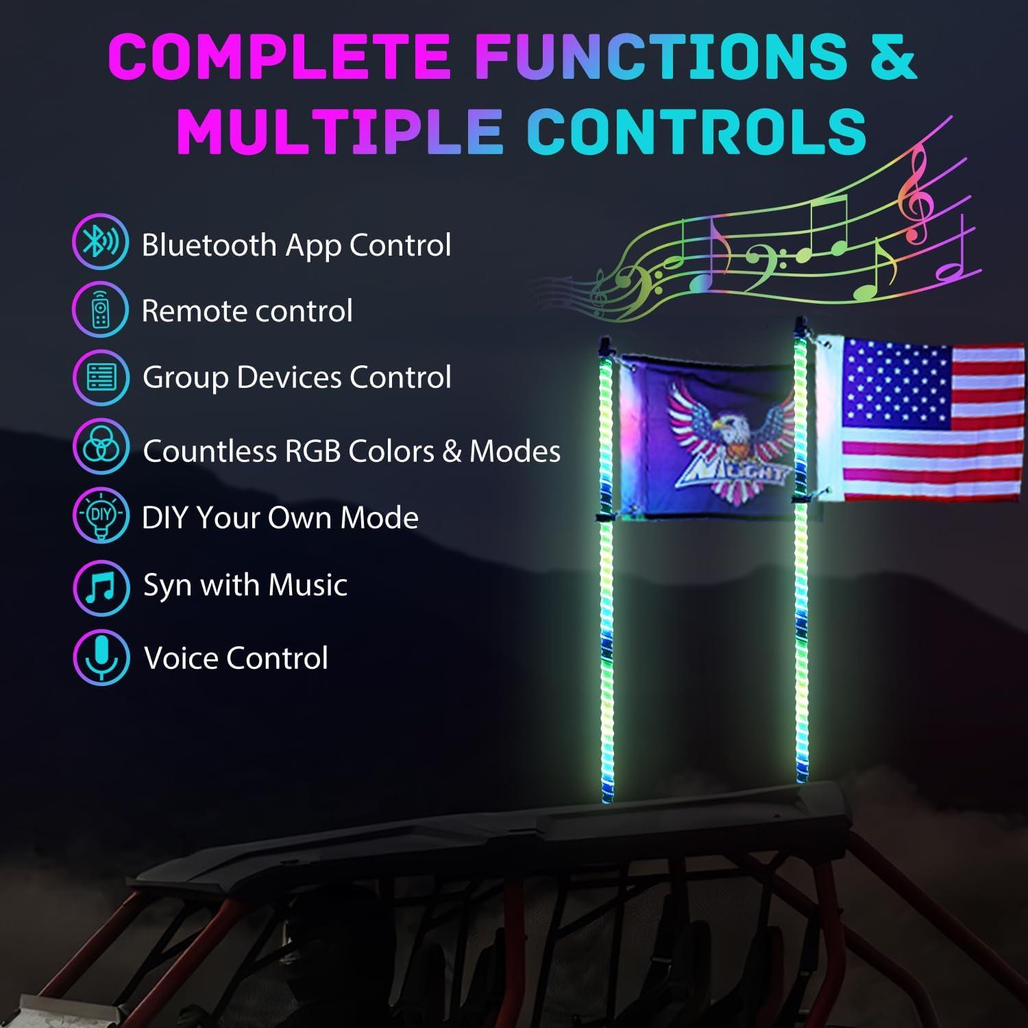 imageNilight LED Whip Light 1 PC 3FT COB RGB Lighted Antenna Whips with Spring Base Remote ampamp App Control DIY Chasing Patterns for Canam Offroad ATV UTV RZR Polaris Dune Buggy 4Wheeler Truck4FT2PCS