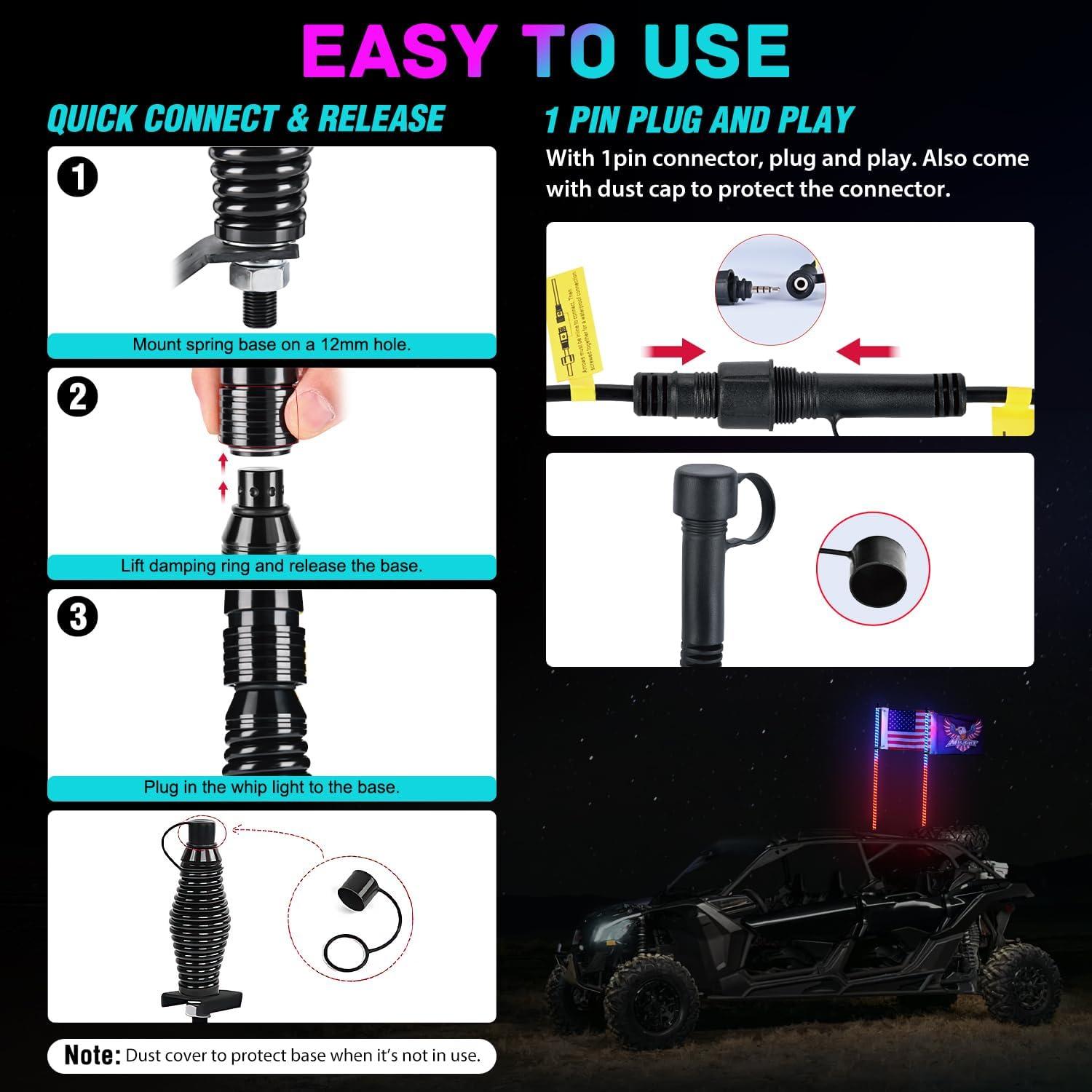 imageNilight LED Whip Light 1 PC 3FT COB RGB Lighted Antenna Whips with Spring Base Remote ampamp App Control DIY Chasing Patterns for Canam Offroad ATV UTV RZR Polaris Dune Buggy 4Wheeler Truck4FT2PCS
