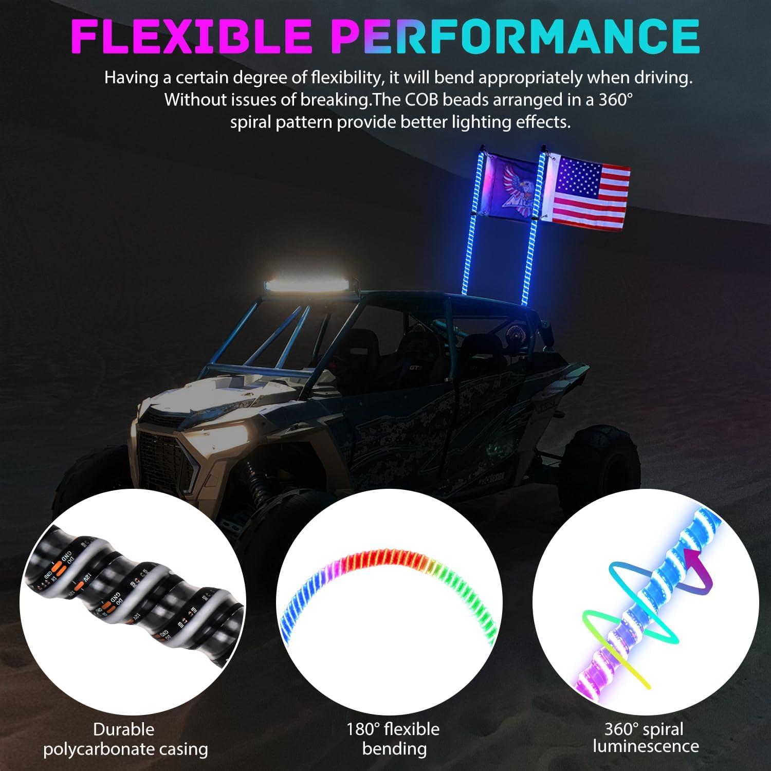 imageNilight LED Whip Light 1 PC 3FT COB RGB Lighted Antenna Whips with Spring Base Remote ampamp App Control DIY Chasing Patterns for Canam Offroad ATV UTV RZR Polaris Dune Buggy 4Wheeler Truck4FT2PCS