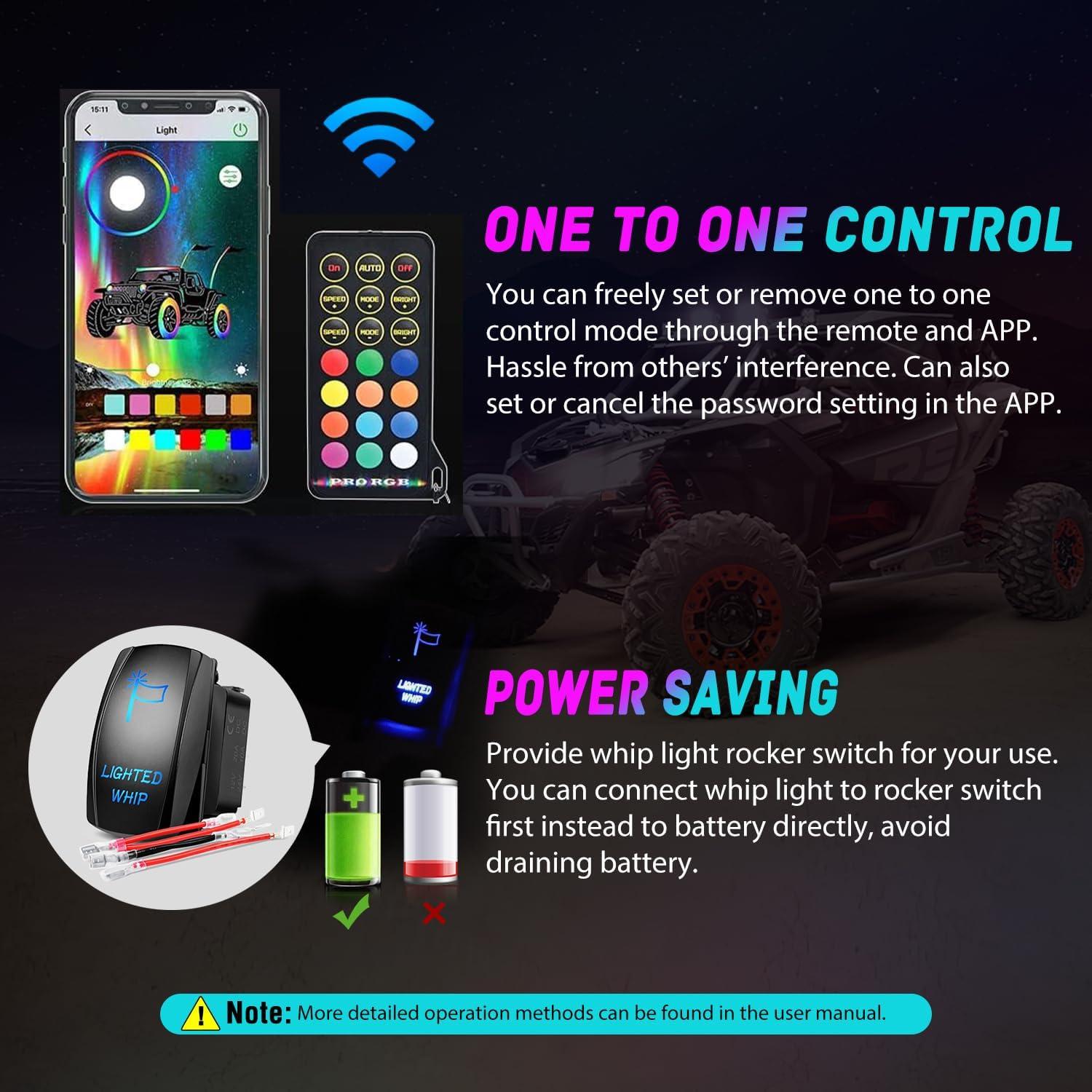 imageNilight LED Whip Light 1 PC 3FT COB RGB Lighted Antenna Whips with Spring Base Remote ampamp App Control DIY Chasing Patterns for Canam Offroad ATV UTV RZR Polaris Dune Buggy 4Wheeler Truck3FT2PCS