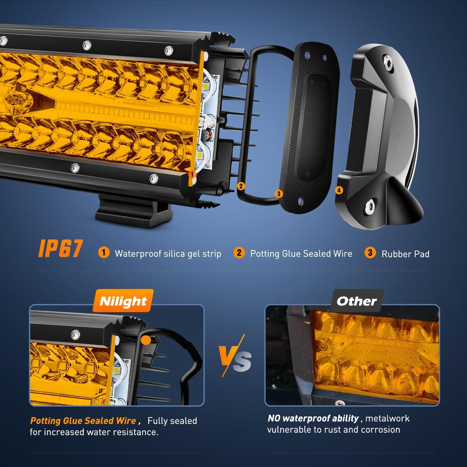 imageNilight Led Light Bar 12Inch 300W Triple Row Flood Spot Combo 30000LM Bar Driving Boat Lighting Led Off Road Lights for Trucks2 Years WarrantyAmber Light  Wiring Harness