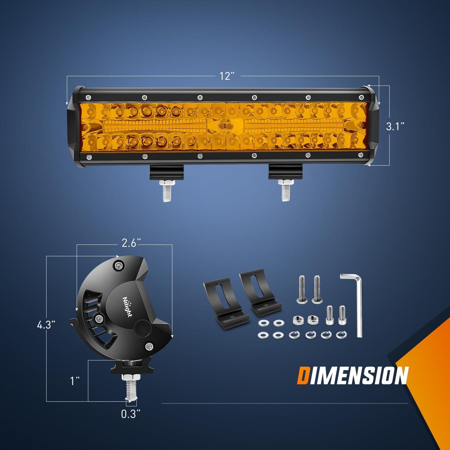 imageNilight Led Light Bar 12Inch 300W Triple Row Flood Spot Combo 30000LM Bar Driving Boat Lighting Led Off Road Lights for Trucks2 Years WarrantyAmber Light  Wiring Harness