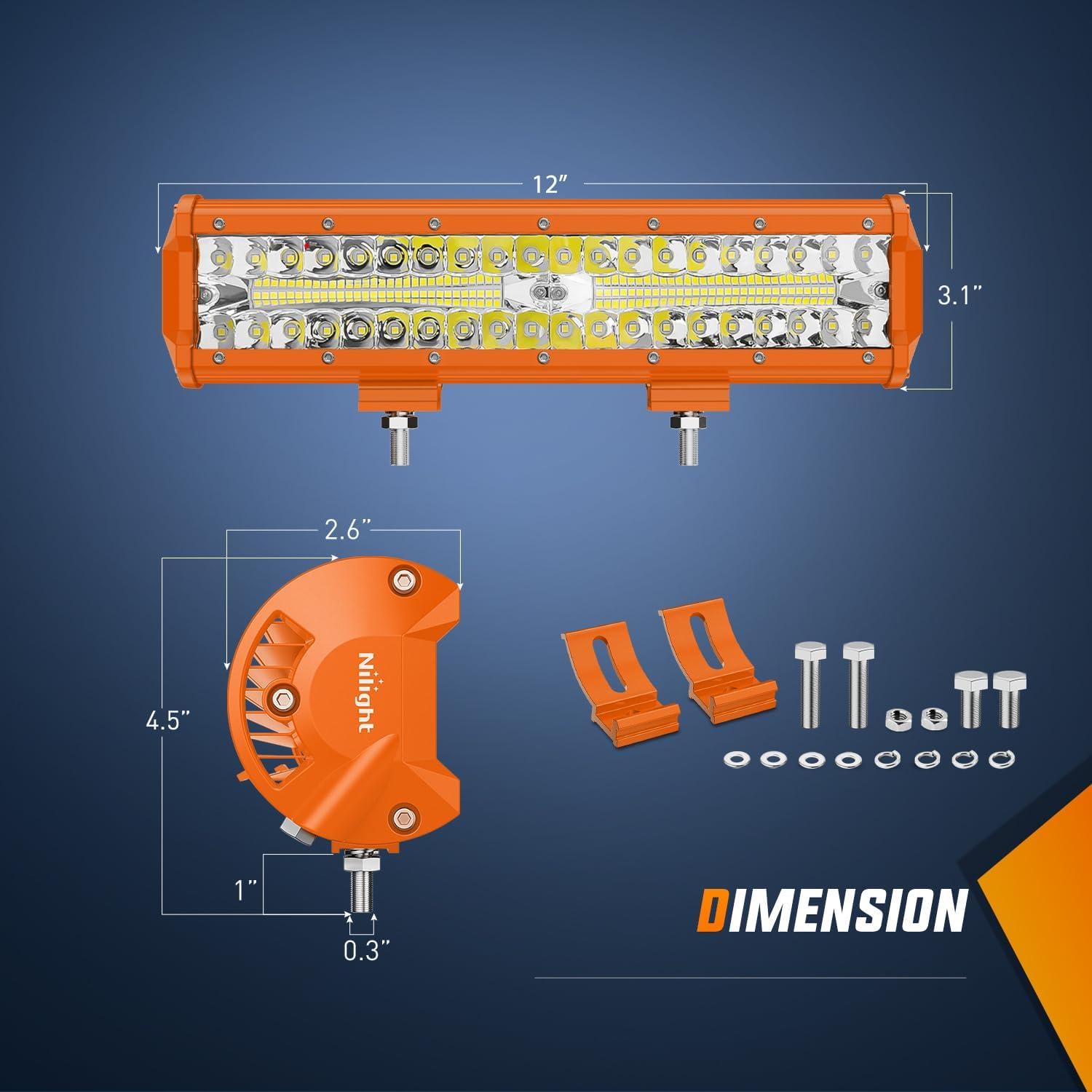 imageNilight Led Light Bar 12Inch 300W Triple Row Flood Spot Combo 30000LM Bar Driving Boat Lighting Led Off Road Lights for Trucks2 Years WarrantyAmber Shell with White Light
