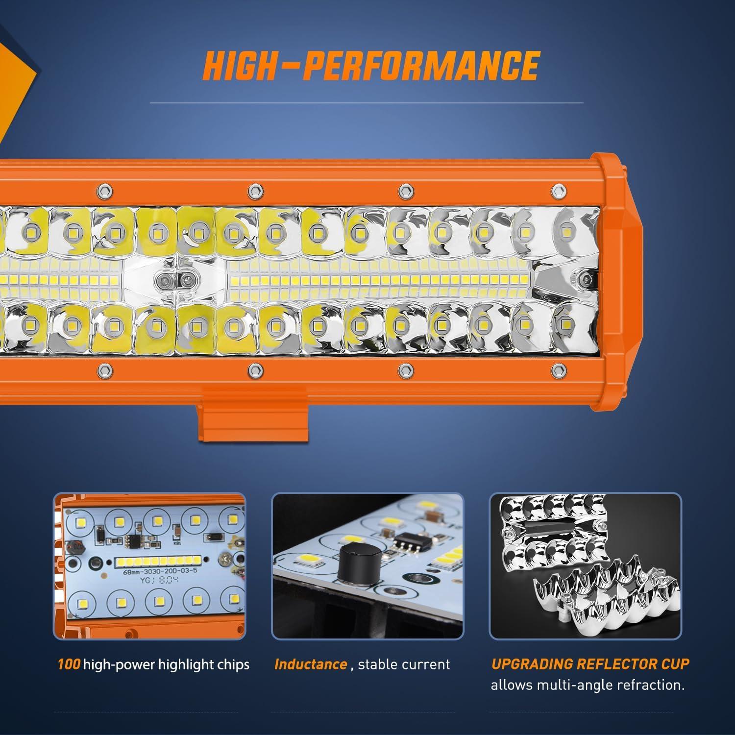 imageNilight Led Light Bar 12Inch 300W Triple Row Flood Spot Combo 30000LM Bar Driving Boat Lighting Led Off Road Lights for Trucks2 Years WarrantyAmber Shell with White Light