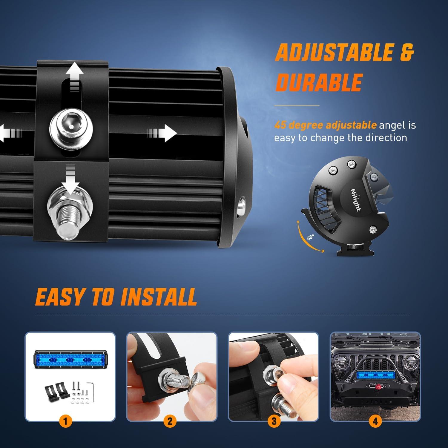 imageNilight Led Light Bar 12Inch 300W Triple Row Flood Spot Combo 30000LM Bar Driving Boat Lighting Led Off Road Lights for Trucks2 Years WarrantyBlue