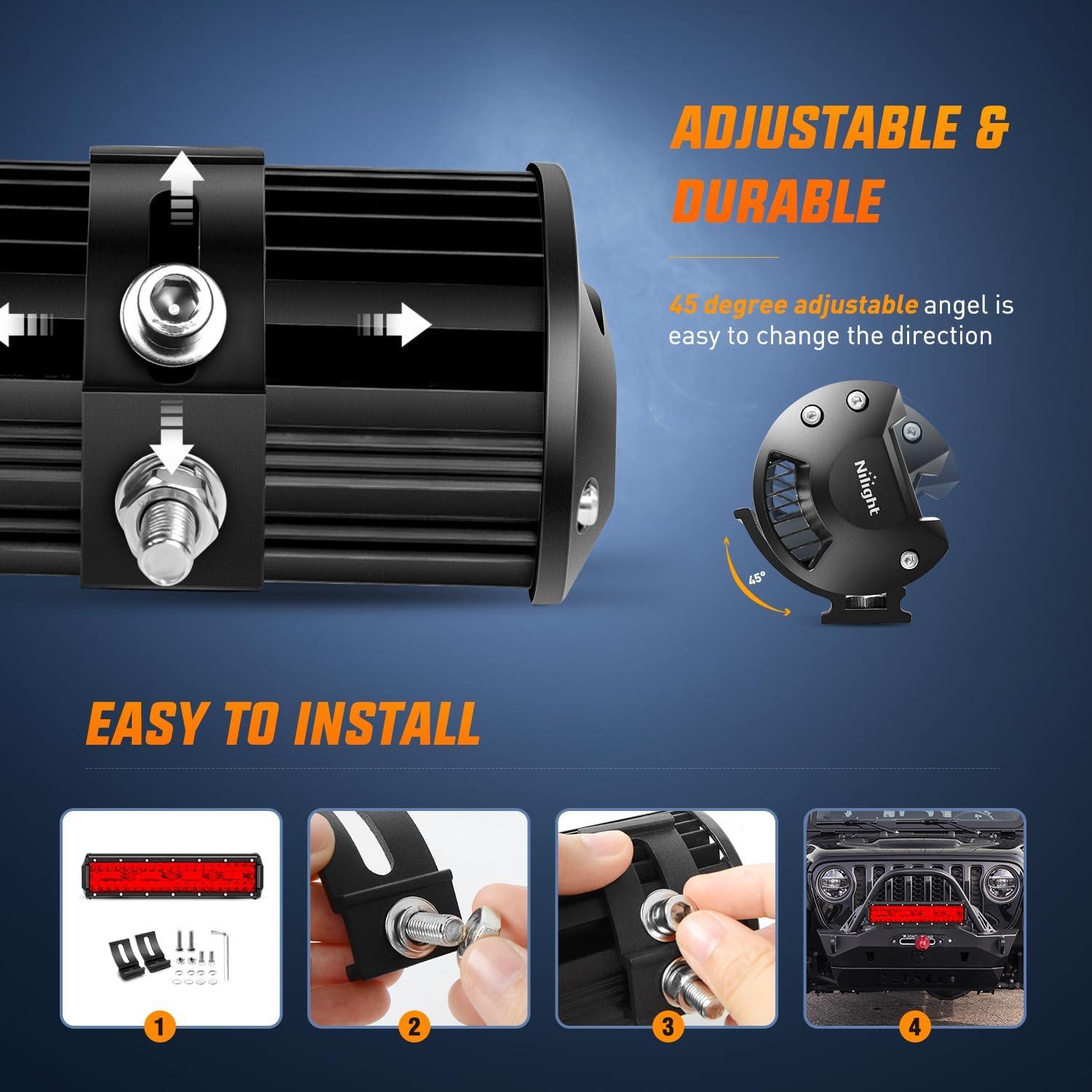 imageNilight Led Light Bar 12Inch 300W Triple Row Flood Spot Combo 30000LM Bar Driving Boat Lighting Led Off Road Lights for Trucks2 Years WarrantyRed