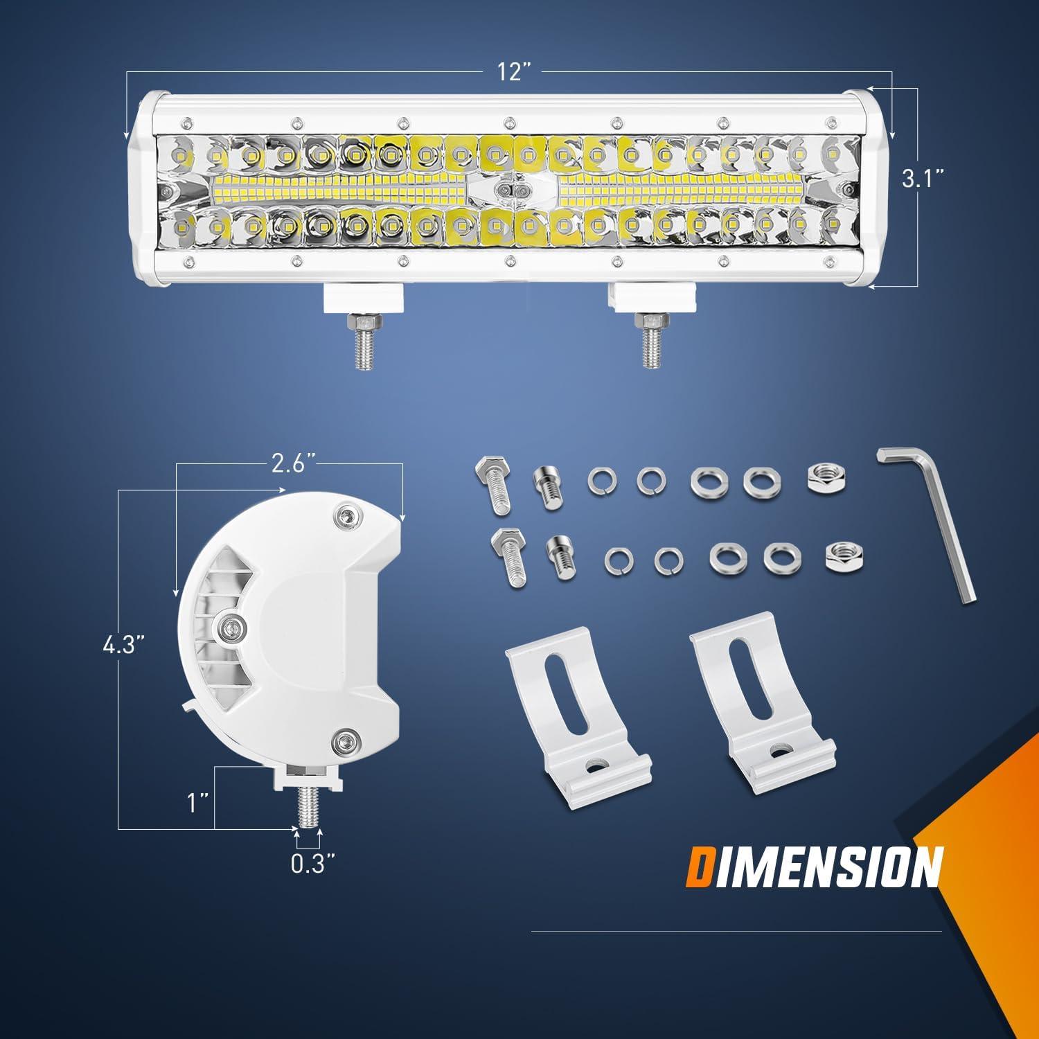 imageNilight Led Light Bar 12Inch 300W Triple Row Flood Spot Combo 30000LM Bar Driving Boat Lighting Led Off Road Lights for Trucks2 Years WarrantyWhite Shell with White Light