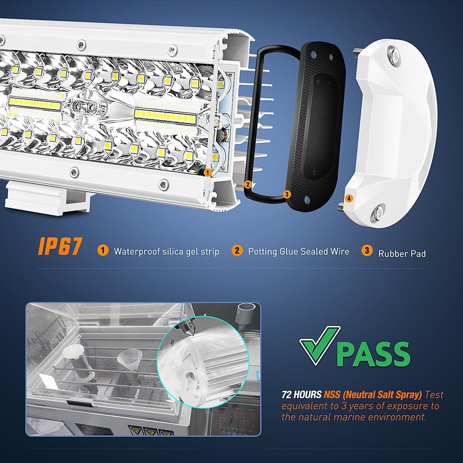 imageNilight Led Light Bar 12Inch 300W Triple Row Flood Spot Combo 30000LM Bar Driving Boat Lighting Led Off Road Lights for Trucks2 Years WarrantyWhite Shell with White Light