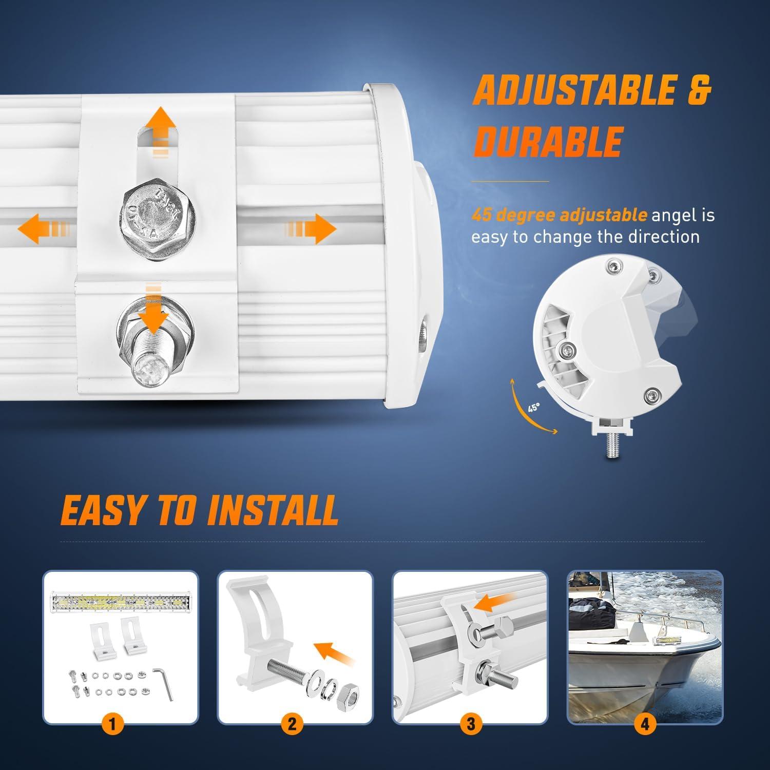 imageNilight Led Light Bar 12Inch 300W Triple Row Flood Spot Combo 30000LM Bar Driving Boat Lighting Led Off Road Lights for Trucks2 Years WarrantyWhite Shell with White Light