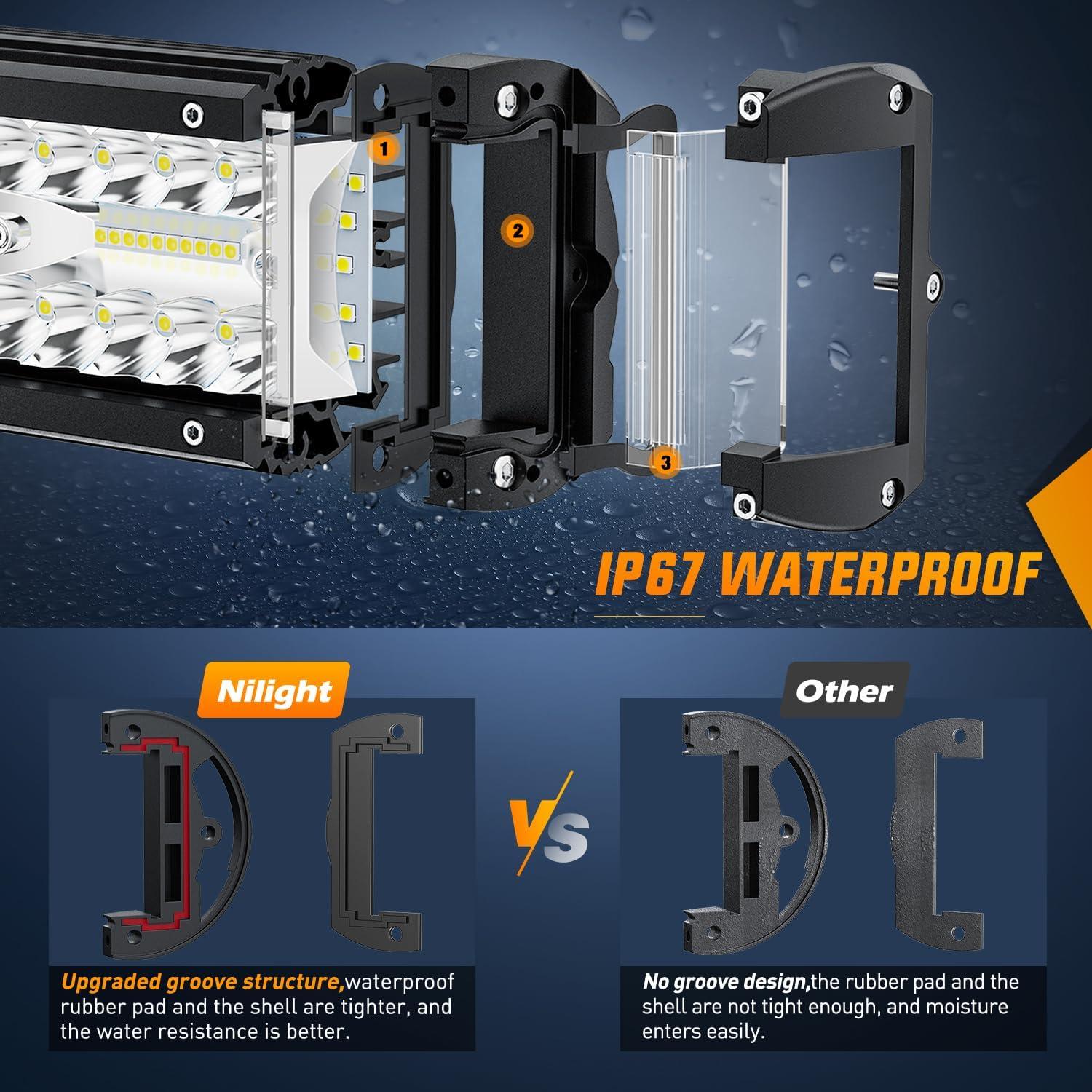 imageNilight Led Light Bar 12Inch 300W Triple Row Flood Spot Combo 30000LM Bar Driving Boat Lighting Led Off Road Lights for Trucks2 Years WarrantyWhite Side Shooter Light PodsWiring Harness