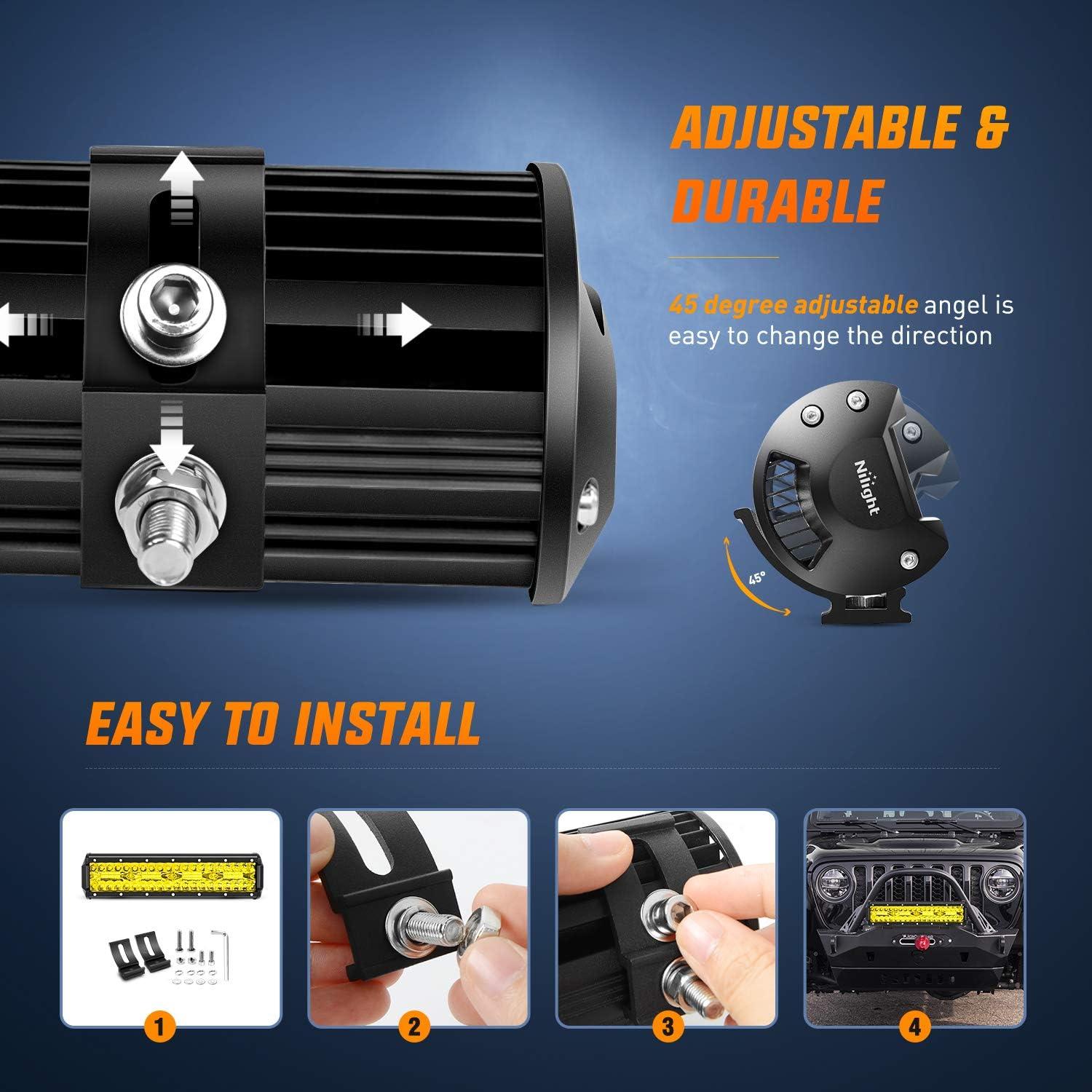 imageNilight Led Light Bar 12Inch 300W Triple Row Flood Spot Combo 30000LM Bar Driving Boat Lighting Led Off Road Lights for Trucks2 Years WarrantyYellow