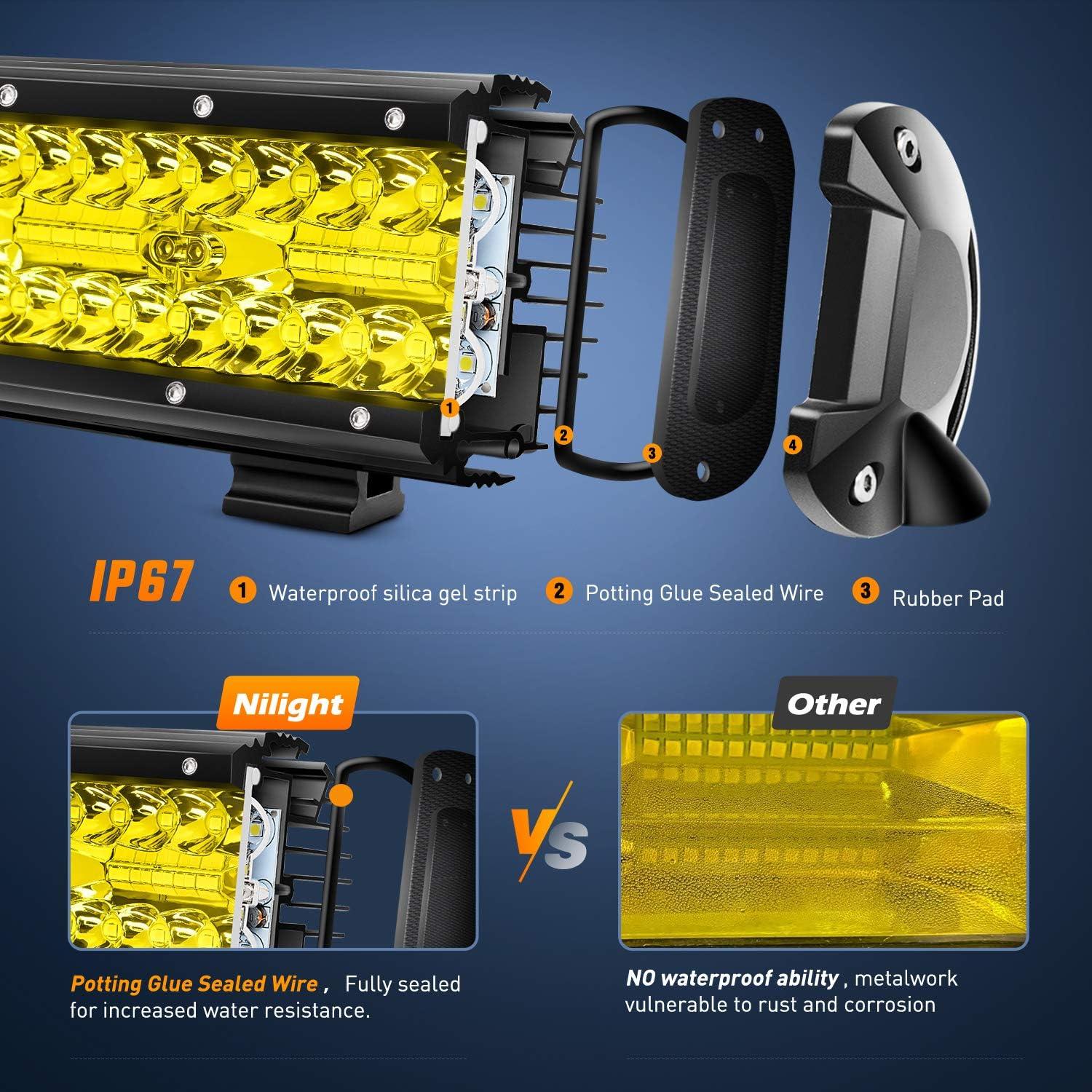 imageNilight Led Light Bar 12Inch 300W Triple Row Flood Spot Combo 30000LM Bar Driving Boat Lighting Led Off Road Lights for Trucks2 Years WarrantyYellow