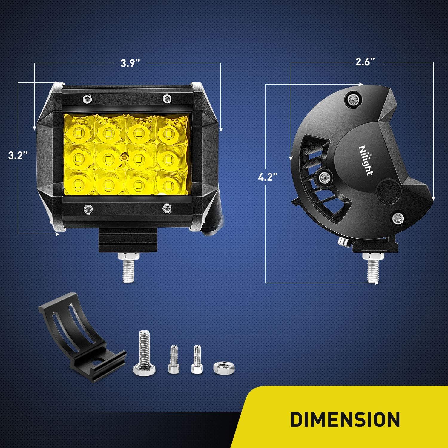 imageNilight Led Light Bar 2PCS 4 Inch 36W Amber Triple Row Spot LED Light Bar 3600LM Waterproof Led Off Road Lights with 16AWG Wiring Harness Kit2 Lead 2 Year Warranty