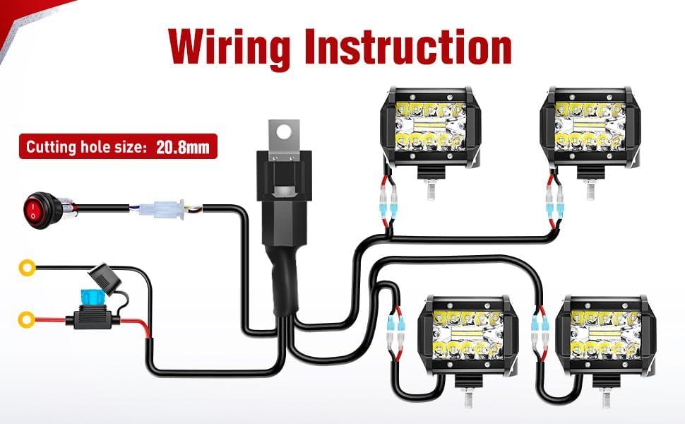 imageNilight Led Pods 2PCS 4 Inch 18W Spot LED Light Bar Off Road Lights Driving Fog Lights with 16AWG Wiring Harness Kit2 Leads for Van Camper Car Pickup Golf Cart ATV UTV SUV Truck Boat 4x4Led Pods 4PcsWiring Harness