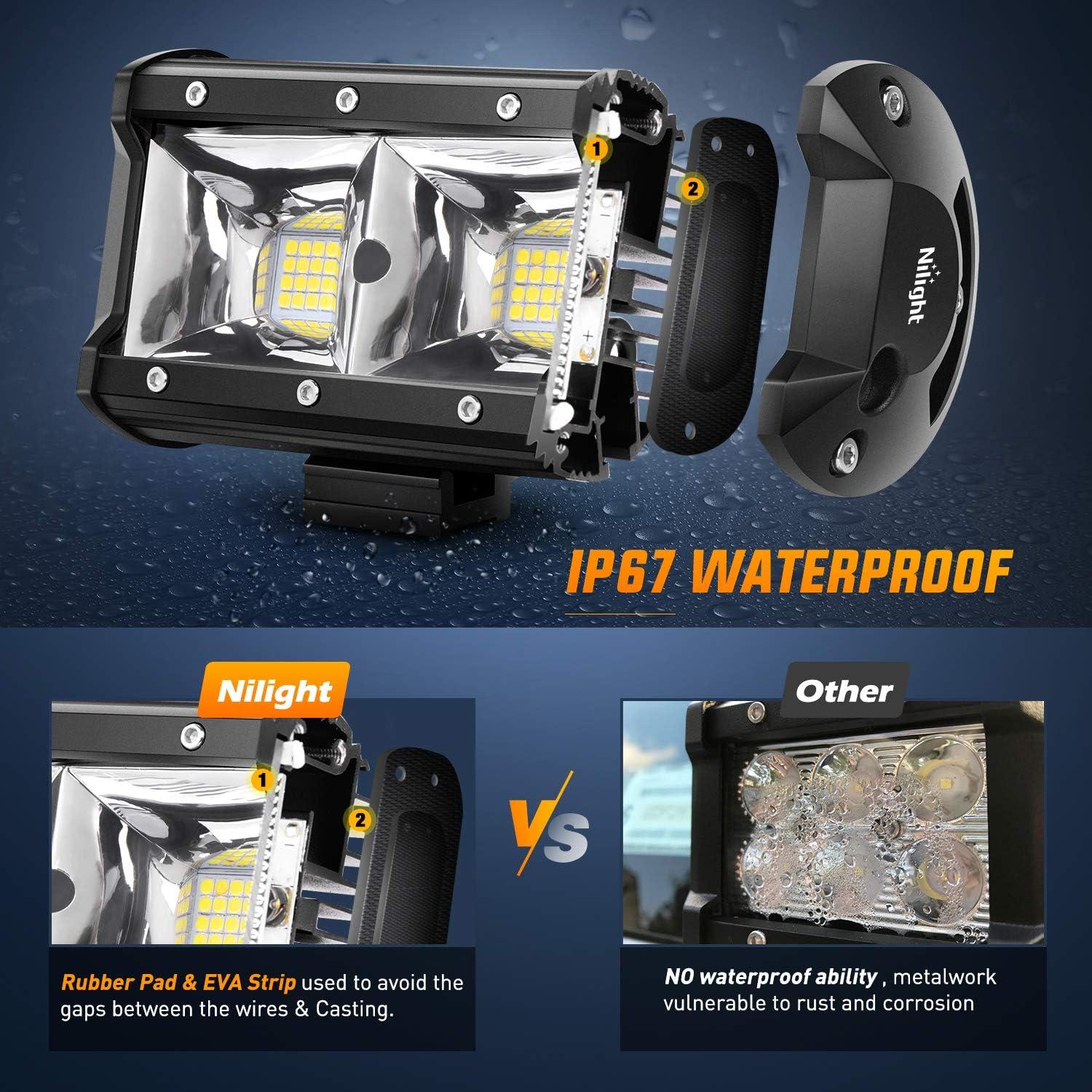 imageNilight Led Pods 2PCS 4Inch 36W 3600LM Spot Triple Row LED Light Bar Driving Lamp Roof Bumper Off Road LED Work Lights for Van Camper Wagon Car Pickup Golf Cart ATV UTV SUV Truck Boat 4x42PCS 5Inch Quad Row Flood Lights