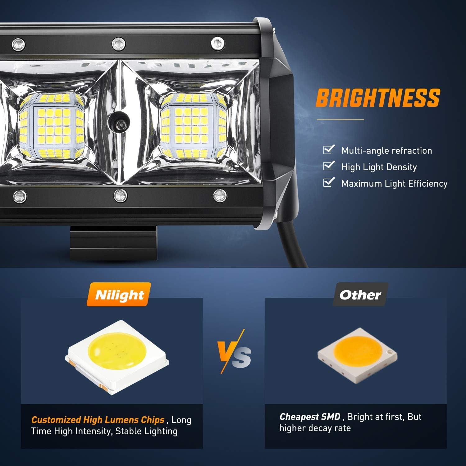 imageNilight Led Pods 2PCS 4Inch 36W 3600LM Spot Triple Row LED Light Bar Driving Lamp Roof Bumper Off Road LED Work Lights for Van Camper Wagon Car Pickup Golf Cart ATV UTV SUV Truck Boat 4x42PCS 5Inch Quad Row Flood Lights