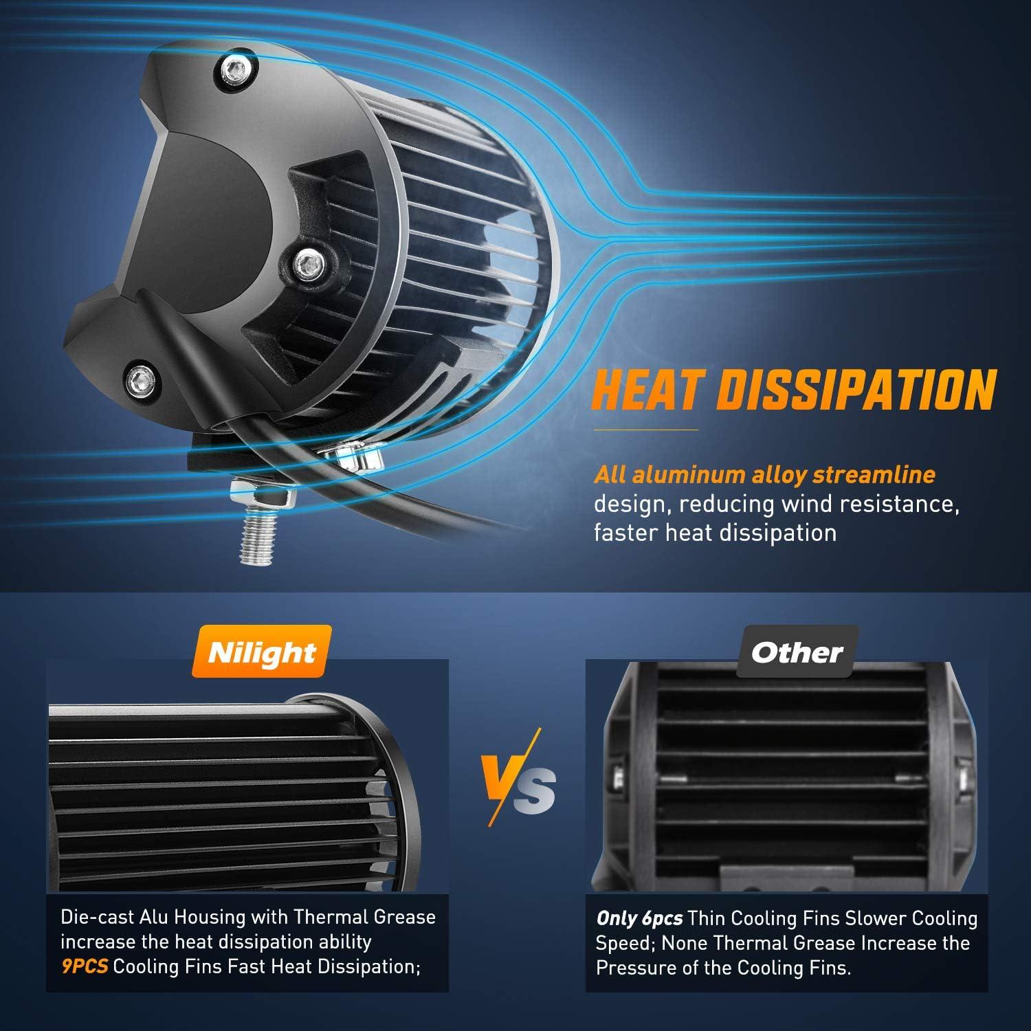 imageNilight Led Pods 2PCS 4Inch 36W 3600LM Spot Triple Row LED Light Bar Driving Lamp Roof Bumper Off Road LED Work Lights for Van Camper Wagon Car Pickup Golf Cart ATV UTV SUV Truck Boat 4x42PCS 5Inch Quad Row Flood Lights