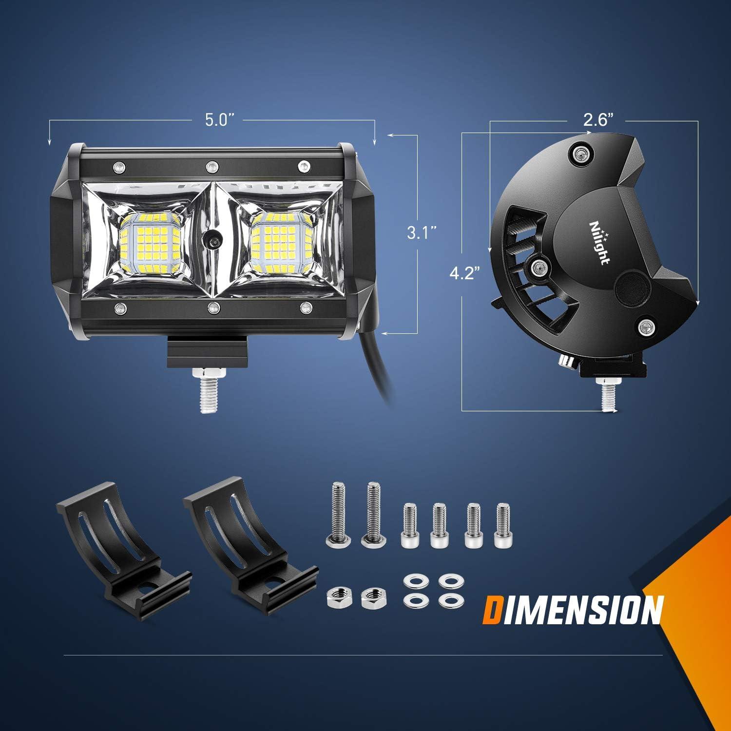 imageNilight Led Pods 2PCS 4Inch 36W 3600LM Spot Triple Row LED Light Bar Driving Lamp Roof Bumper Off Road LED Work Lights for Van Camper Wagon Car Pickup Golf Cart ATV UTV SUV Truck Boat 4x42PCS 5Inch Quad Row Flood Lights