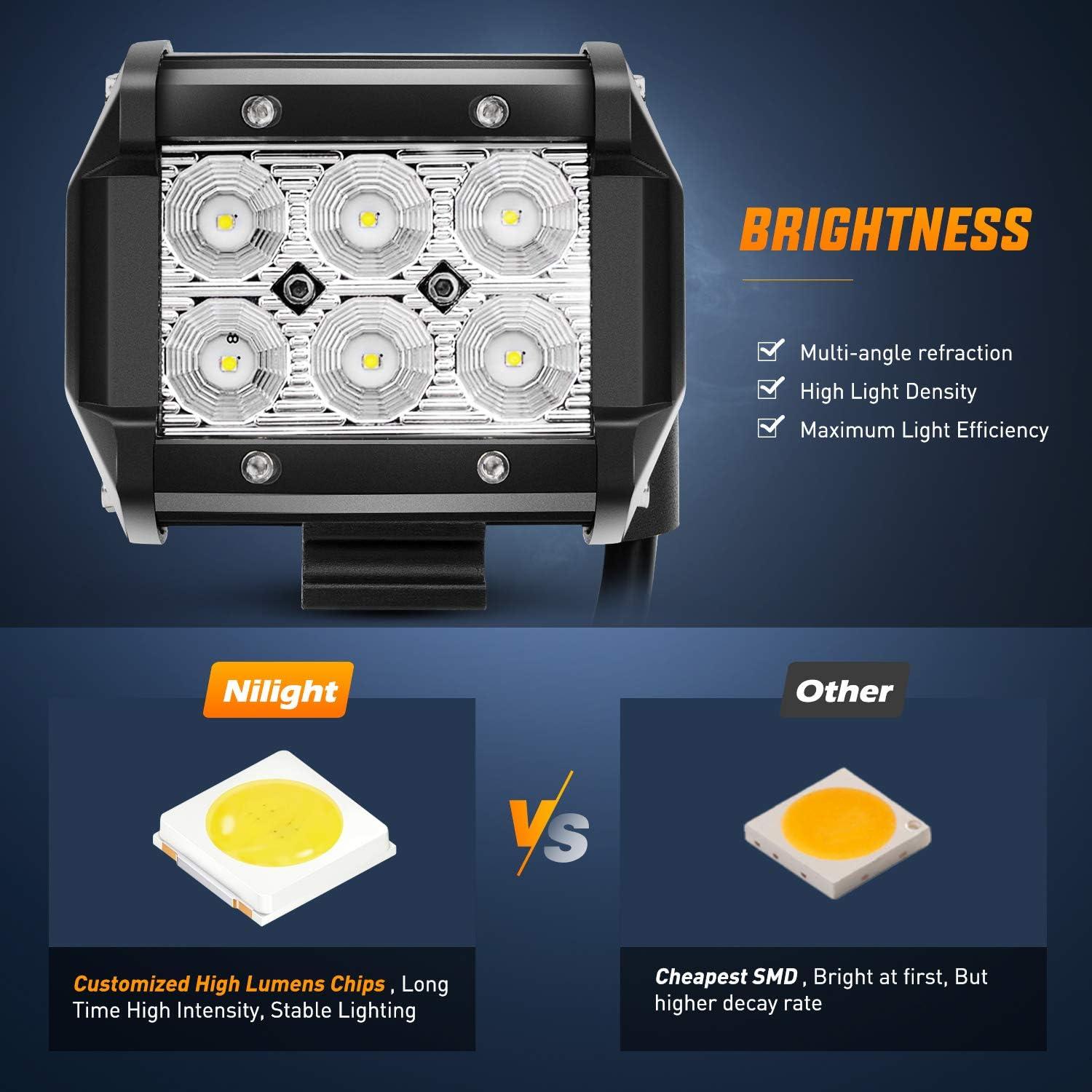 imageNilight Led Pods 2Pcs 18W 1260LM Flood Off Road Lights Super Bright Driving Work Fog Lamps for Trucks Pickup Golf Cart SUV ATV UTV 4x4 Van Camper Boat2Pcs 18w Led Light wWiring Harness