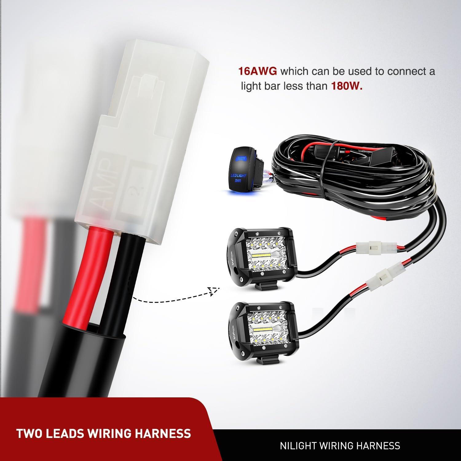 imageNilight Led Pods 2Pcs 18W 1260LM Flood Off Road Lights Super Bright Driving Work Fog Lamps for Trucks Pickup Golf Cart SUV ATV UTV 4x4 Van Camper Boat2Pcs 18w Led Light wWiring Harness