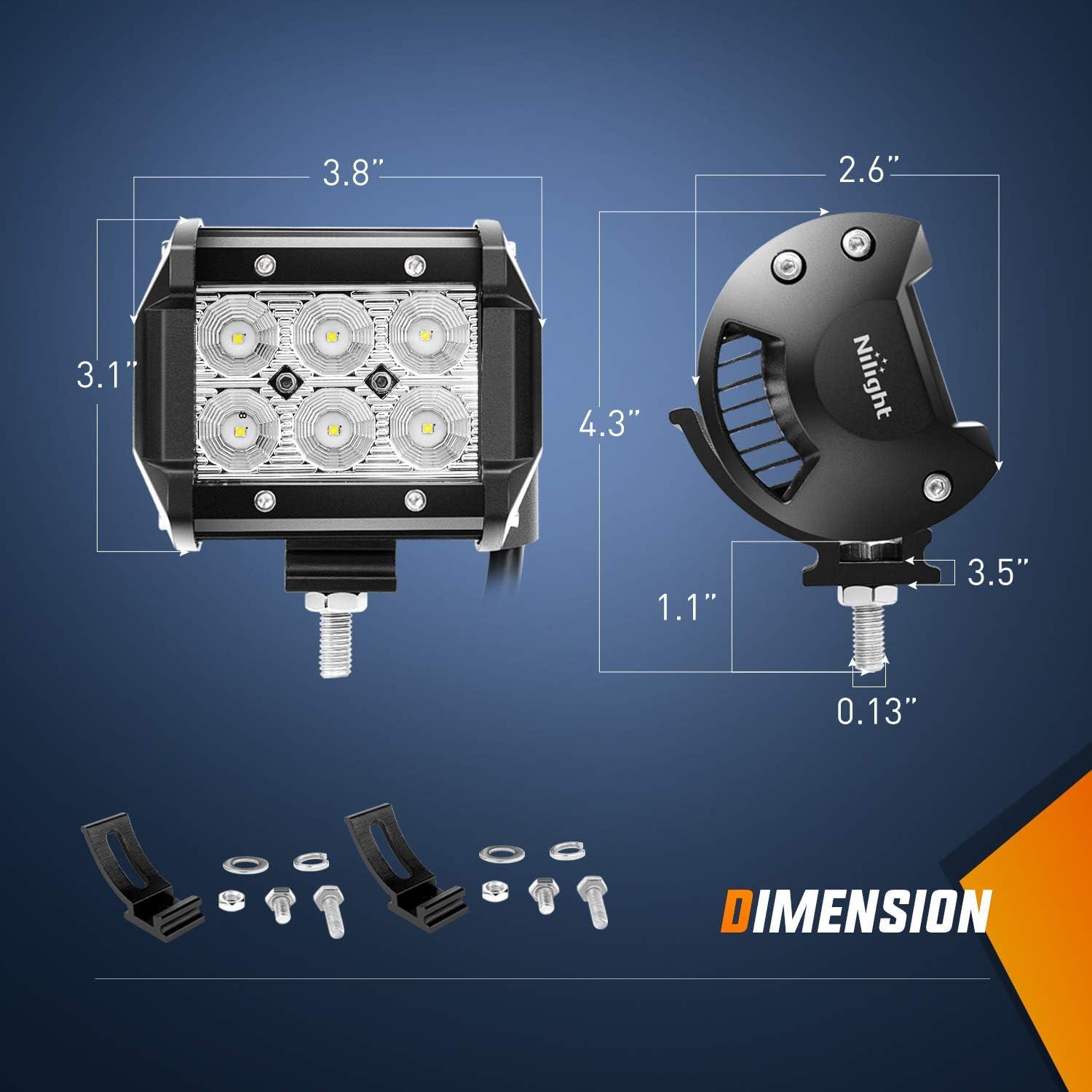 imageNilight Led Pods 2Pcs 18W 1260LM Flood Off Road Lights Super Bright Driving Work Fog Lamps for Trucks Pickup Golf Cart SUV ATV UTV 4x4 Van Camper Boat2Pcs 18w Led Light wWiring Harness