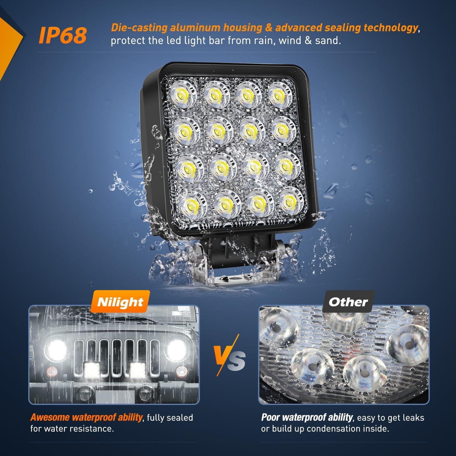 imageNilight Led Pods 2Pcs 18W 1260LM Flood Off Road Lights Super Bright Driving Work Fog Lamps for Trucks Pickup Golf Cart SUV ATV UTV 4x4 Van Camper Boat48W Ranger Backup Light